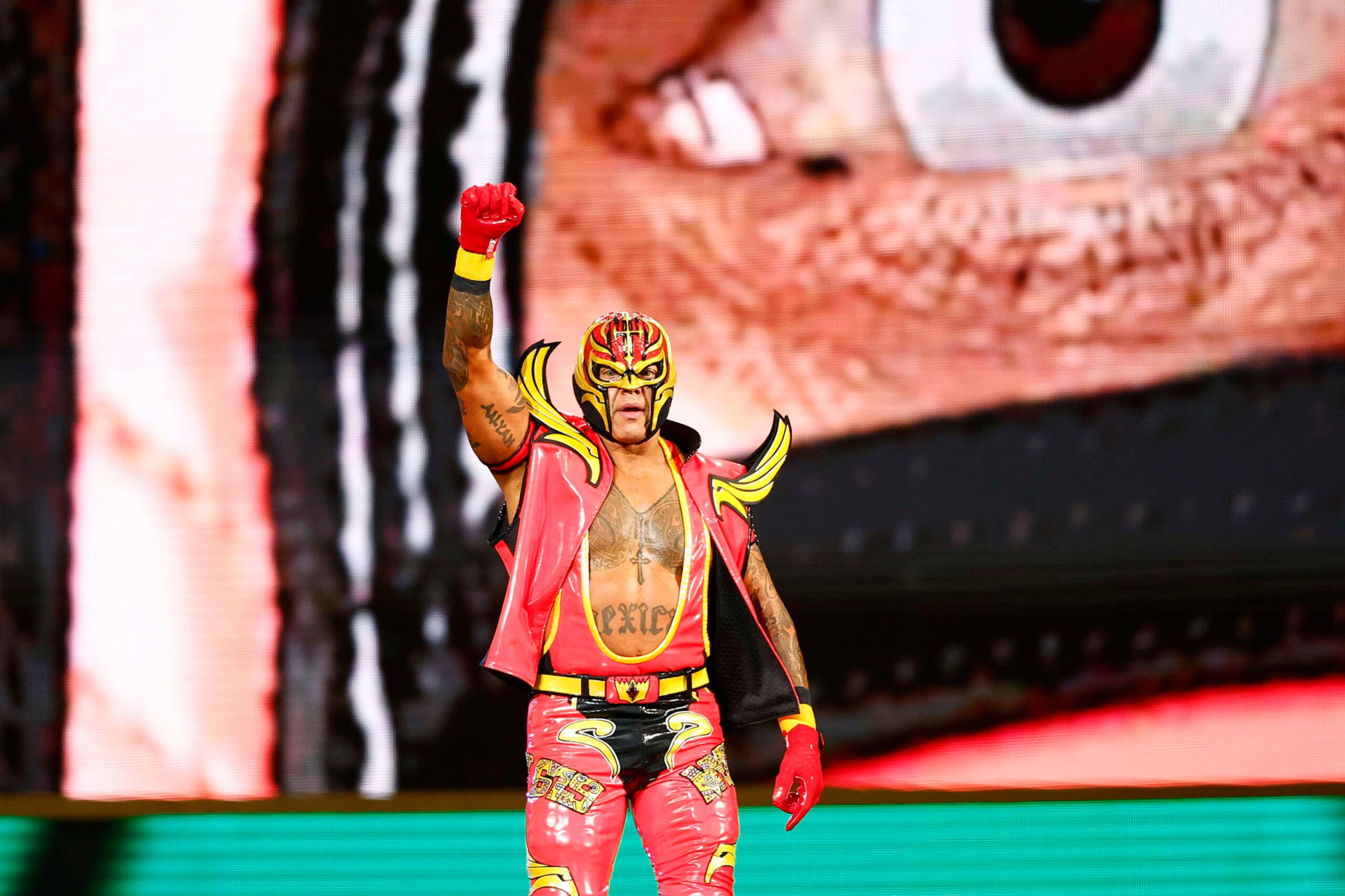 INGLEWOOD, CALIFORNIA - APRIL 01:  Rey Mysterio during WrestleMania Goes Hollywood at SoFi Stadium on April 01, 2023 in Inglewood, California. (Photo by Ronald Martinez/Getty Images)