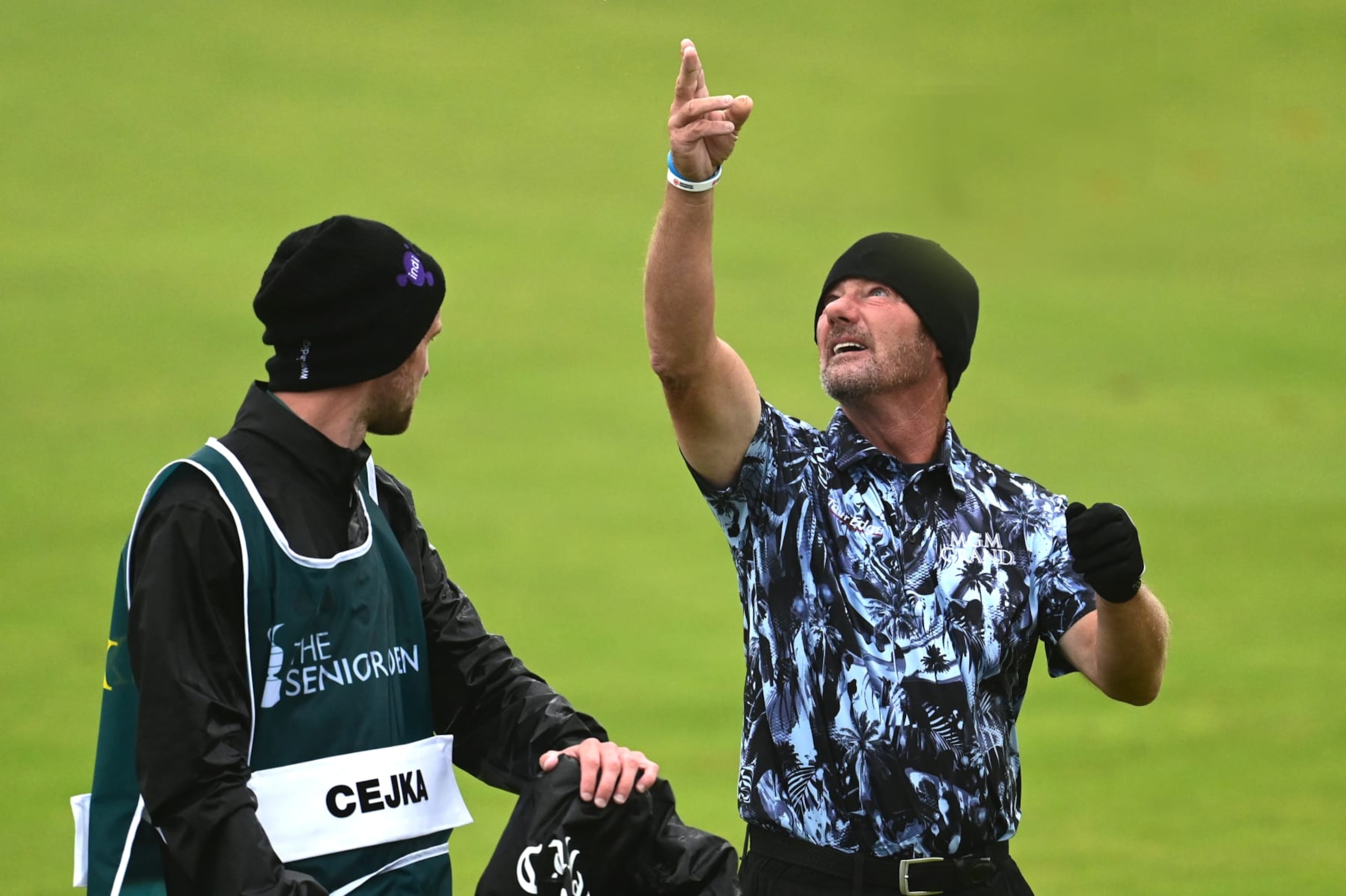 BRIDGEND, WALES - JULY 30:  Alex Cejka of Germany checks the wind during Day Four of The Senior Open Presented by Rolex at Royal Porthcawl Golf Club on July 30, 2023 in Bridgend, United Kingdom. (Photo by Richard Martin-Roberts/Getty Images)