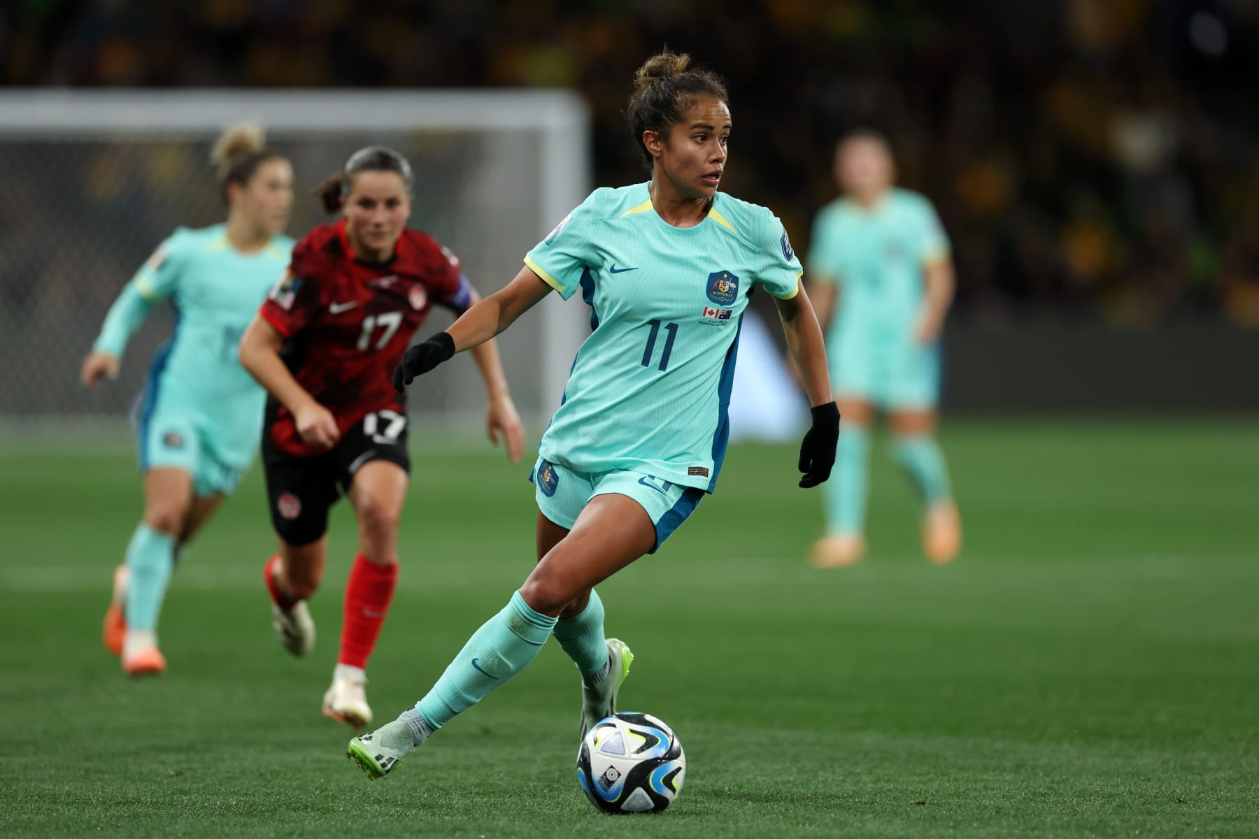 MELBOURNE, AUSTRALIA - JULY 31: Mary Fowler of Australia in action during the FIFA Women's World Cup Australia & New Zealand 2023 Group B match between Canada and Australia at Melbourne Rectangular Stadium on July 31, 2023 in Melbourne, Australia. (Photo by Alex Pantling - FIFA/FIFA via Getty Images)