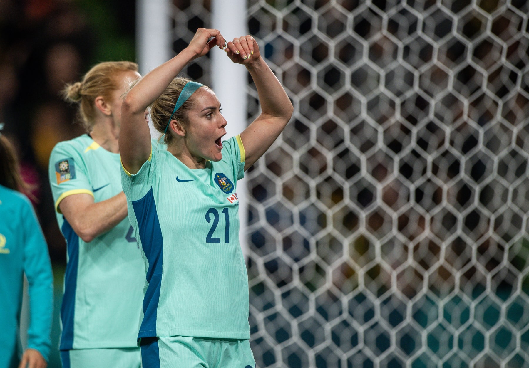 MELBOURNE, AUSTRALIA - JULY 31: Ellie Carpenter of Australia celebrates at the end of the FIFA Women's World Cup Australia & New Zealand 2023 Group B match between Canada and Australia at Melbourne Rectangular Stadium on July 31, 2023 in Melbourne, Australia. (Photo by Will Murray/Getty Images)
