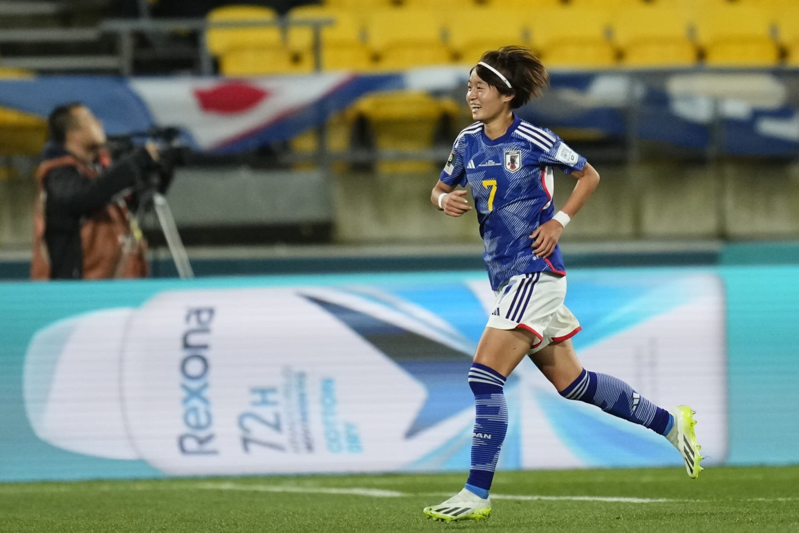 WELLINGTON, NEW ZEALAND - JULY 31: Hinata Miyazawa (7) of Japan celebrates after scoring a goal during Women's World Cup Group C football match between Japan and Spain at Wellington Regional Stadium in Wellington, New Zealand, on July 31, 2023. (Photo by Jose Hernandez/Anadolu Agency via Getty Images)