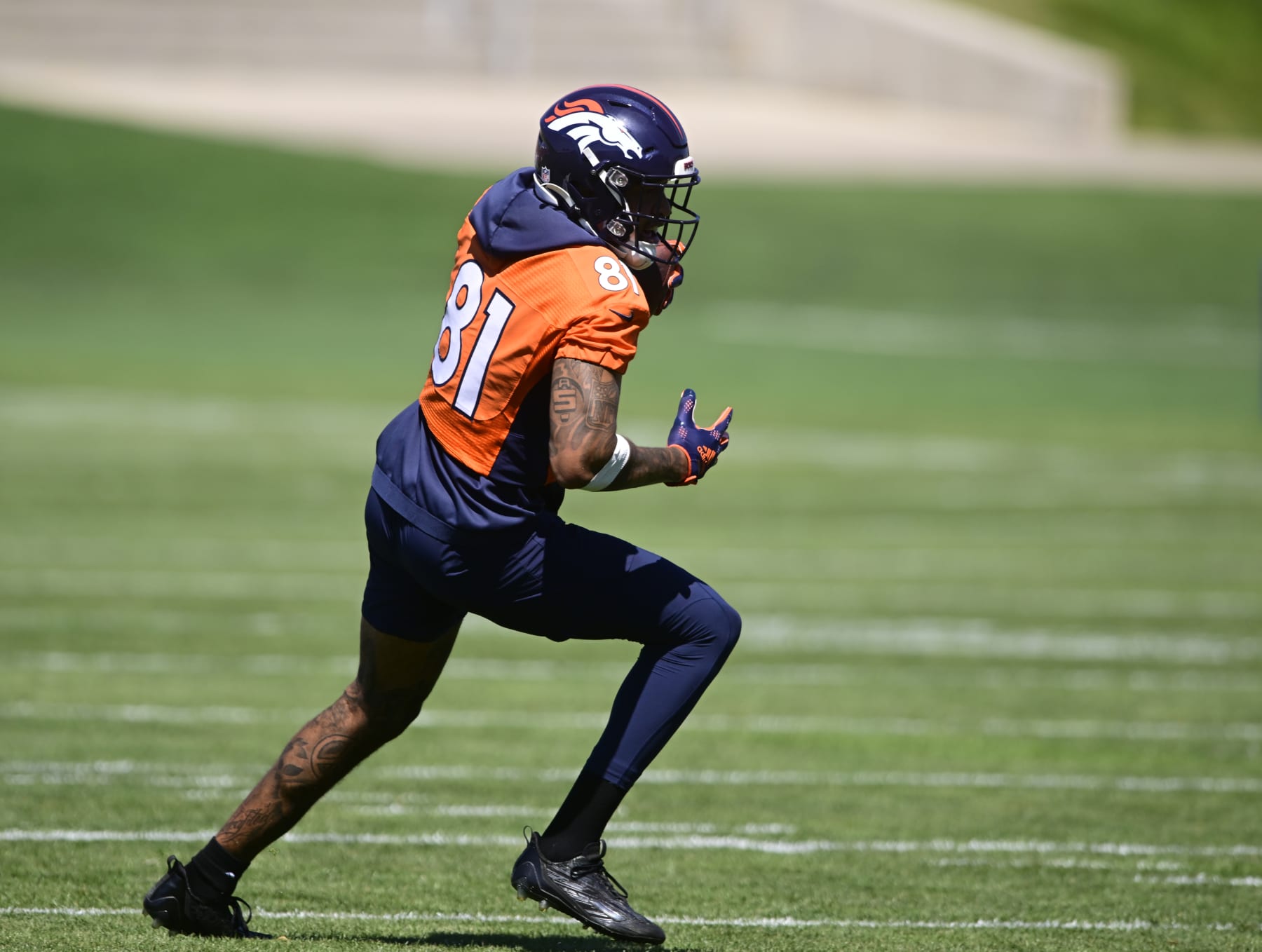 CENTENNIAL, CO - JULY 30: Denver Broncos WR Tim Patrick (81) during training camp at the UCHealth Training Center July 30, 2022. (Photo by Andy Cross/MediaNews Group/The Denver Post via Getty Images)