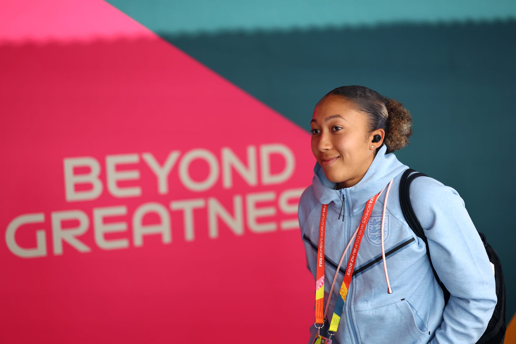 ADELAIDE, AUSTRALIA - AUGUST 01: Lauren James of England arrives at the stadium prior to the FIFA Women's World Cup Australia & New Zealand 2023 Group D match between China and England at Hindmarsh Stadium on August 01, 2023 in Adelaide, Australia. (Photo by Naomi Baker - The FA/The FA via Getty Images)
