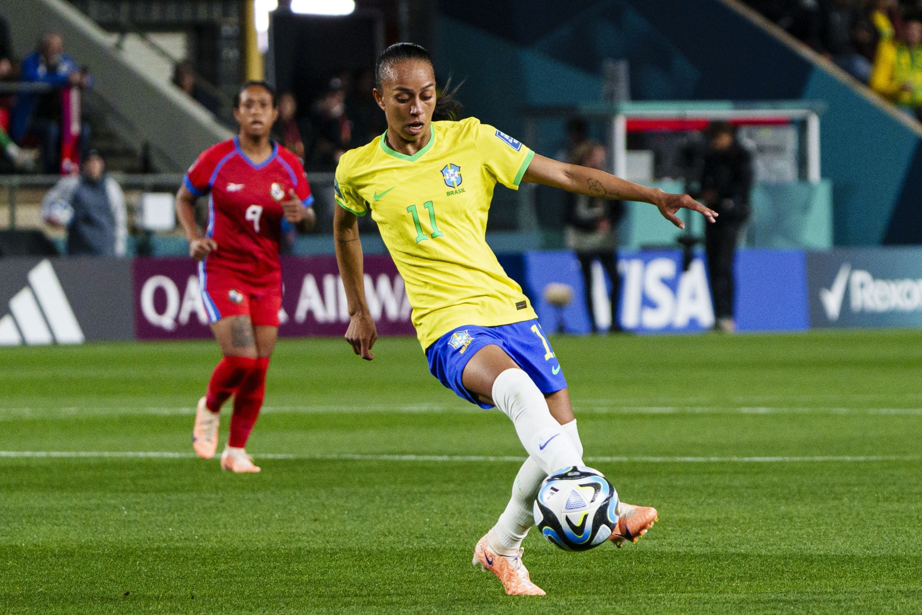 ADELAIDE, AUSTRALIA - JULY 24: Adriana Leal of Brazil controls the ball during the FIFA Women's World Cup Australia & New Zealand 2023 Group F match between Brazil and Panama at Hindmarsh Stadium on July 24, 2023 in Adelaide, Australia. (Photo by Noemi Llamas/Eurasia Sport Images/Getty Images)