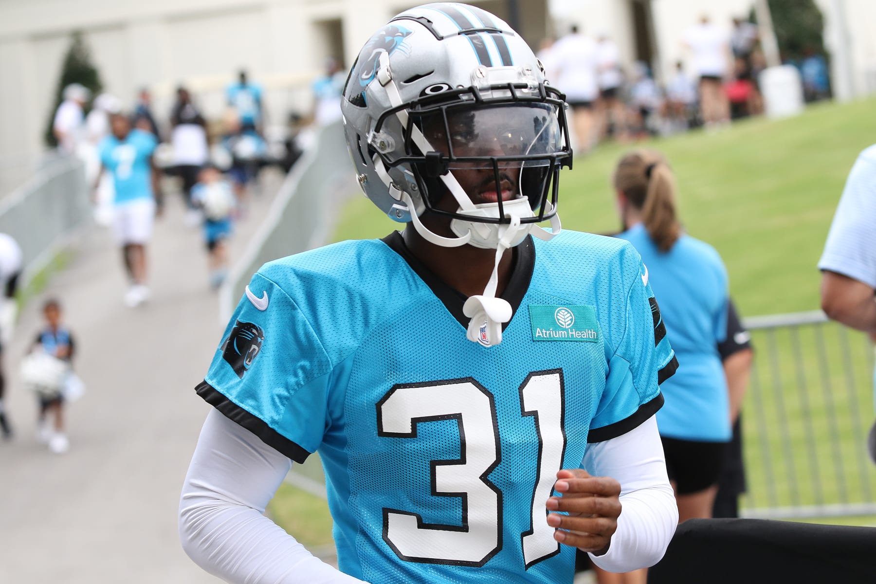SPARTANBURG, SC - JULY 29: Carolina Panthers corner back Rejzohn Wright (31) during the NFL Carolina Panthers training camp on July 29, 2023, at Wofford College campus in Spartanburg, S.C. (Photo by John Byrum/Icon Sportswire via Getty Images)