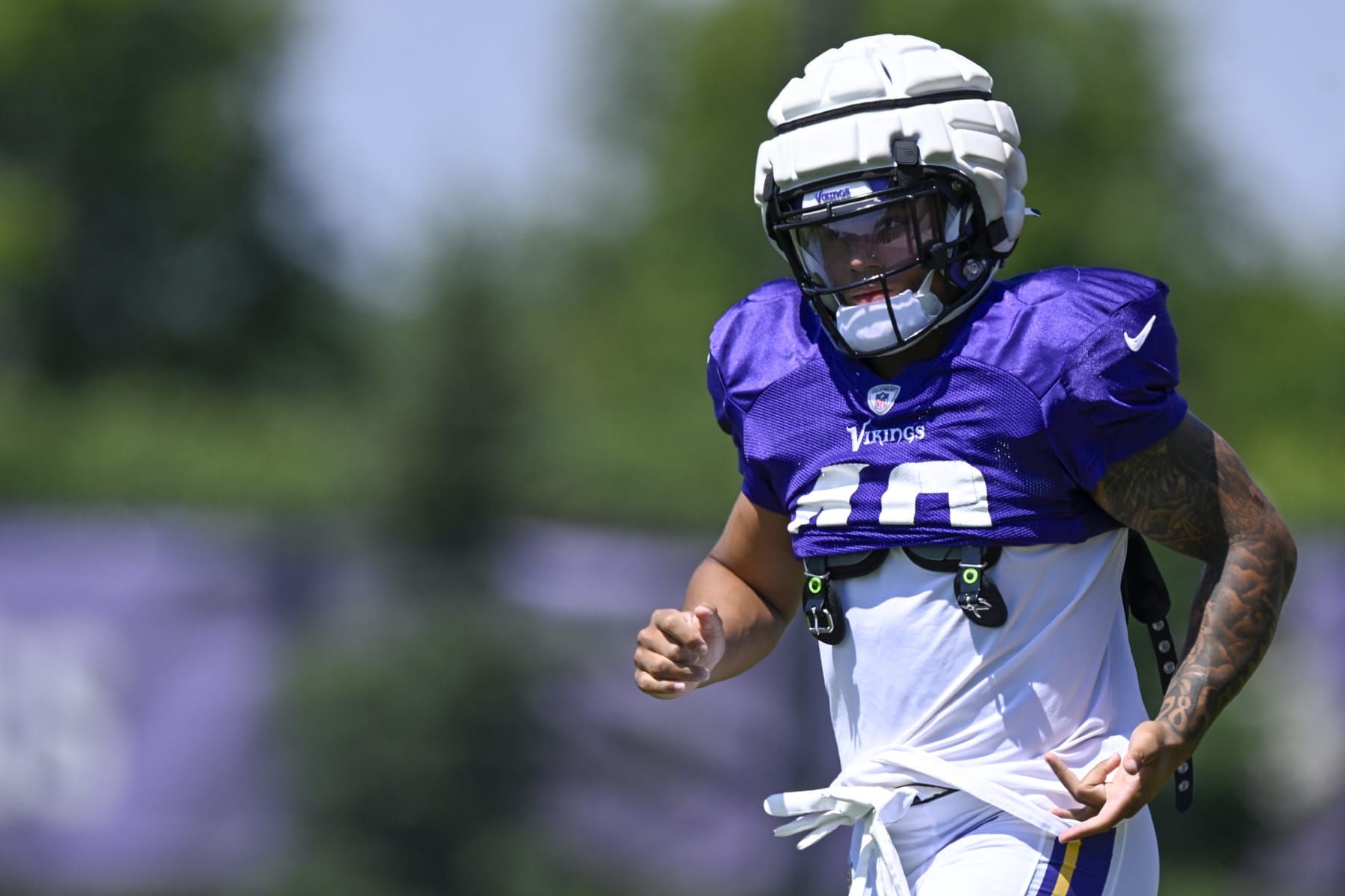 EAGAN, MN - JULY 31: Minnesota Vikings linebacker Ivan Pace Jr. (40) takes the field during Minnesota Vikings Training Camp at TCO Performance Center on July 31, 2023 in Eagan, Minnesota.(Photo by Nick Wosika/Icon Sportswire via Getty Images)