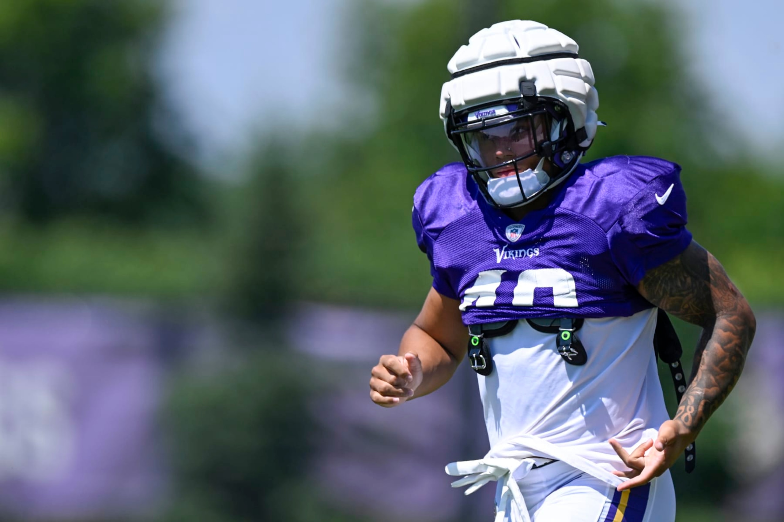 EAGAN, MN - JULY 31: Minnesota Vikings linebacker Ivan Pace Jr. (40) takes the field during Minnesota Vikings Training Camp at TCO Performance Center on July 31, 2023 in Eagan, Minnesota.(Photo by Nick Wosika/Icon Sportswire via Getty Images) EAGAN, MN - JULY 31: Minnesota Vikings linebacker Ivan Pace Jr. (40) takes the field during Minnesota Vikings Training Camp at TCO Performance Center on July 31, 2023 in Eagan, Minnesota.(Photo by Nick Wosika/Icon Sportswire via Getty Images)
