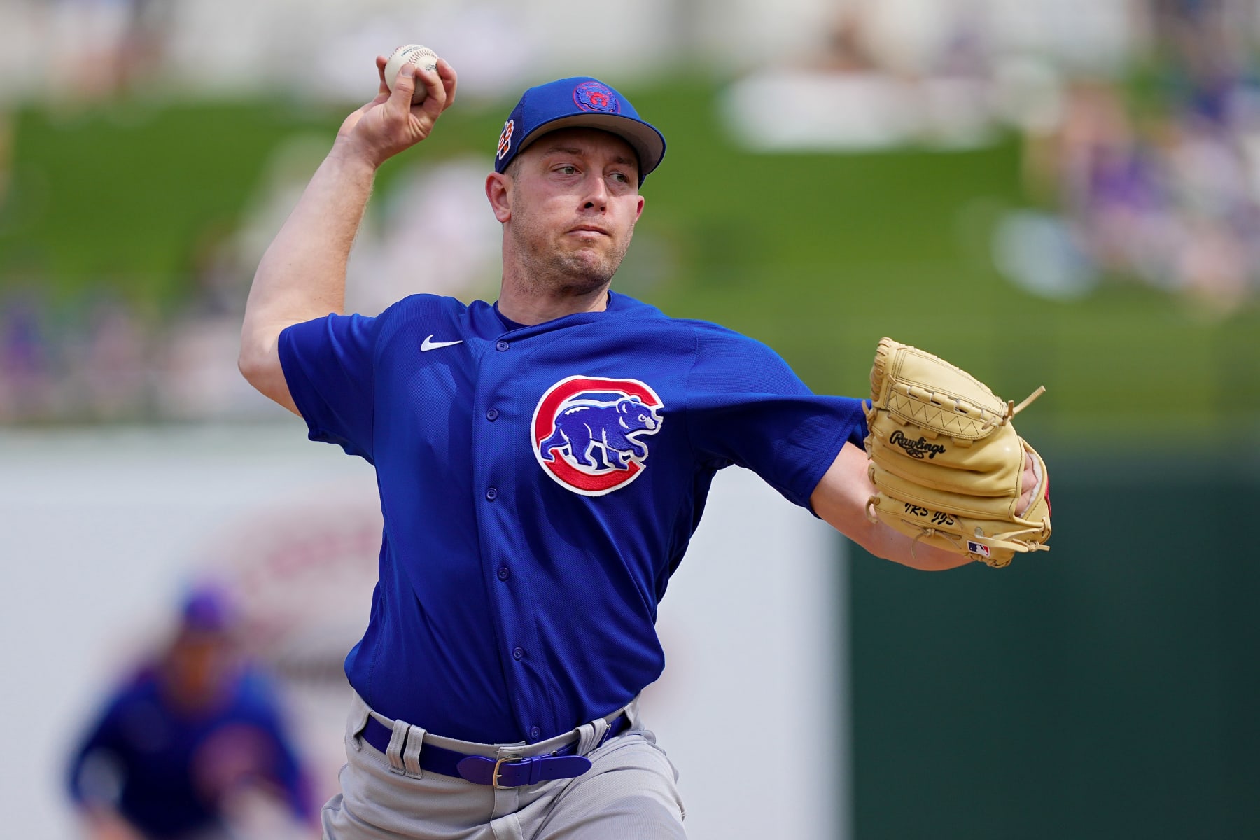 SURPRISE, ARIZONA - MARCH 07: Adrian Sampson #41 of the Chicago Cubs pitches in the second inning against the Texas Rangers during a Spring Training game at Surprise Stadium on March 07, 2023 in Surprise, Arizona. (Photo by Dylan Buell/Getty Images)
