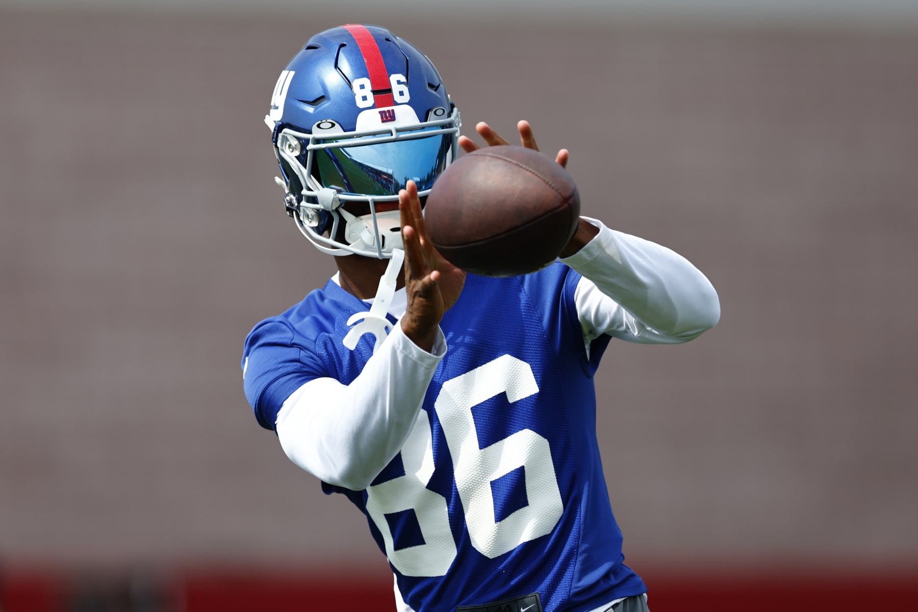EAST RUTHERFORD, NEW JERSEY - JULY 27: Wide receiver Darius Slayton #86 of the New York Giants during training camp at NY Giants Quest Diagnostics Training Center on July 27, 2023 in East Rutherford, New Jersey. (Photo by Rich Schultz/Getty Images)