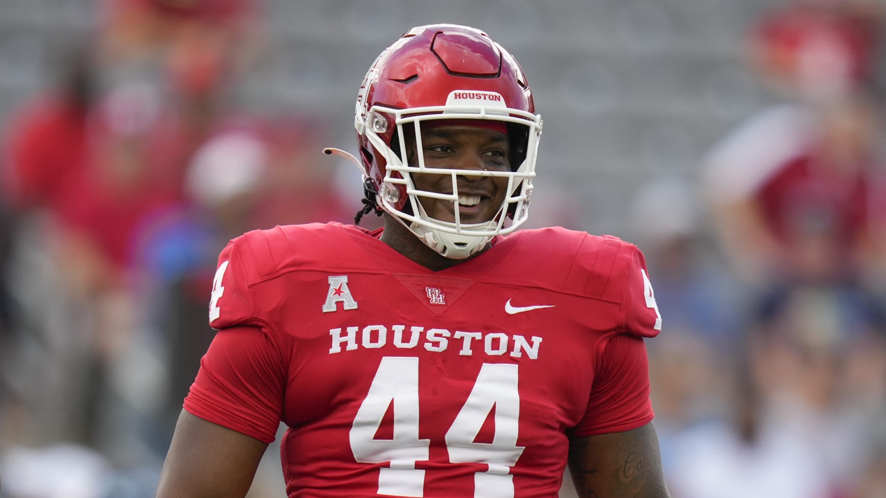 Houston defensive lineman D'Anthony Jones during the first half of an NCAA college football game against Kansas, Saturday, Sept. 17, 2022, in Houston. (AP Photo/Eric Christian Smith)