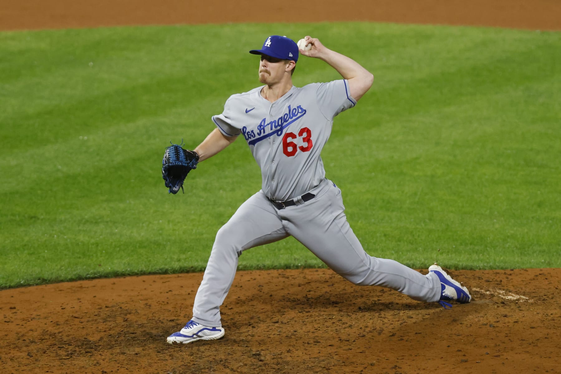 DENVER, CO - JUNE 29:  Reliever Justin Bruihl #63 of the Los Angeles Dodgers pitches in the eighth inning against the Colorado Rockies at Coors Field on June 29, 2023 in Denver, Colorado. (Photo by Justin Edmonds/Getty Images)
