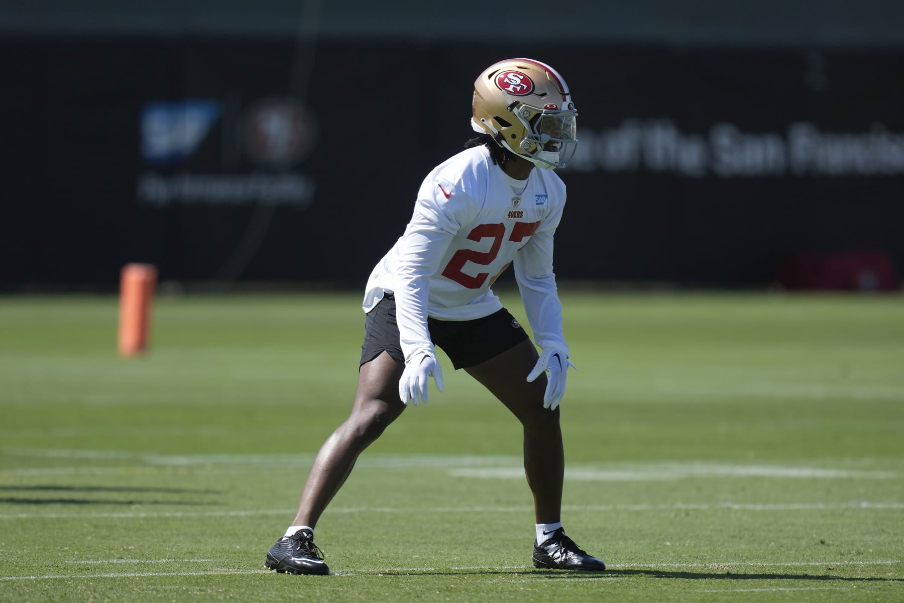 San Francisco 49ers' Ji'Ayir Brown during the NFL team's football training camp in Santa Clara, Calif., Thursday, July 27, 2023. (AP Photo/Jeff Chiu)