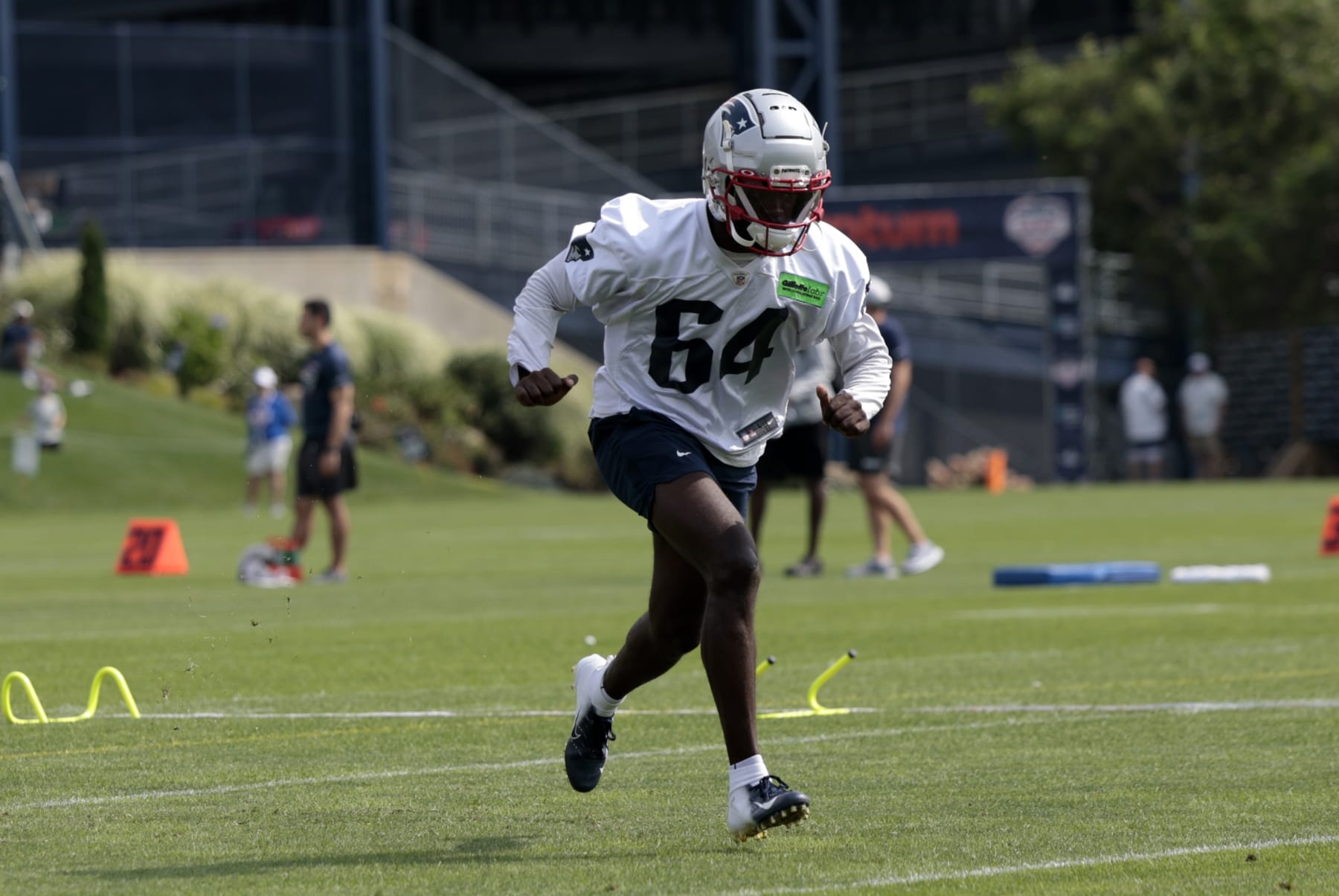 FOXBOROUGH, MA - JULY 27: New England Patriots quarterback Malik Cunningham (64) during New England Patriots Training Camp on July 27, 2023, at the Patriots Training Facility at Gillette Stadium in Foxborough, Massachusetts. (Photo by Fred Kfoury III/Icon Sportswire via Getty Images)
