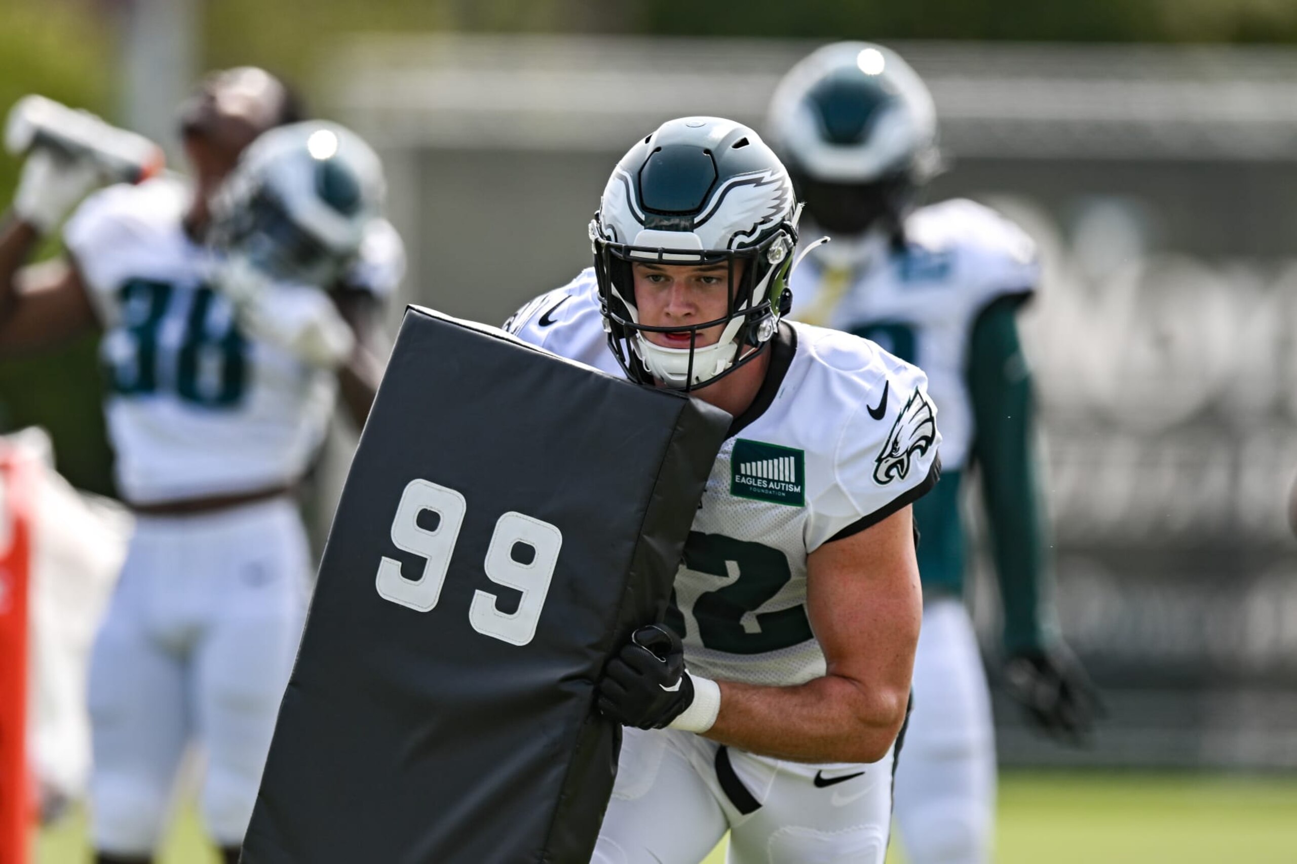 PHILADELPHIA, PA - AUGUST 01: Philadelphia Eagles safety Reed Blankenship (32) practices a drill during Philadelphia Eagles training camp on August 1, 2023 at Novacare Complex in Philadelphia, PA (Photo by John Jones/Icon Sportswire via Getty Images)