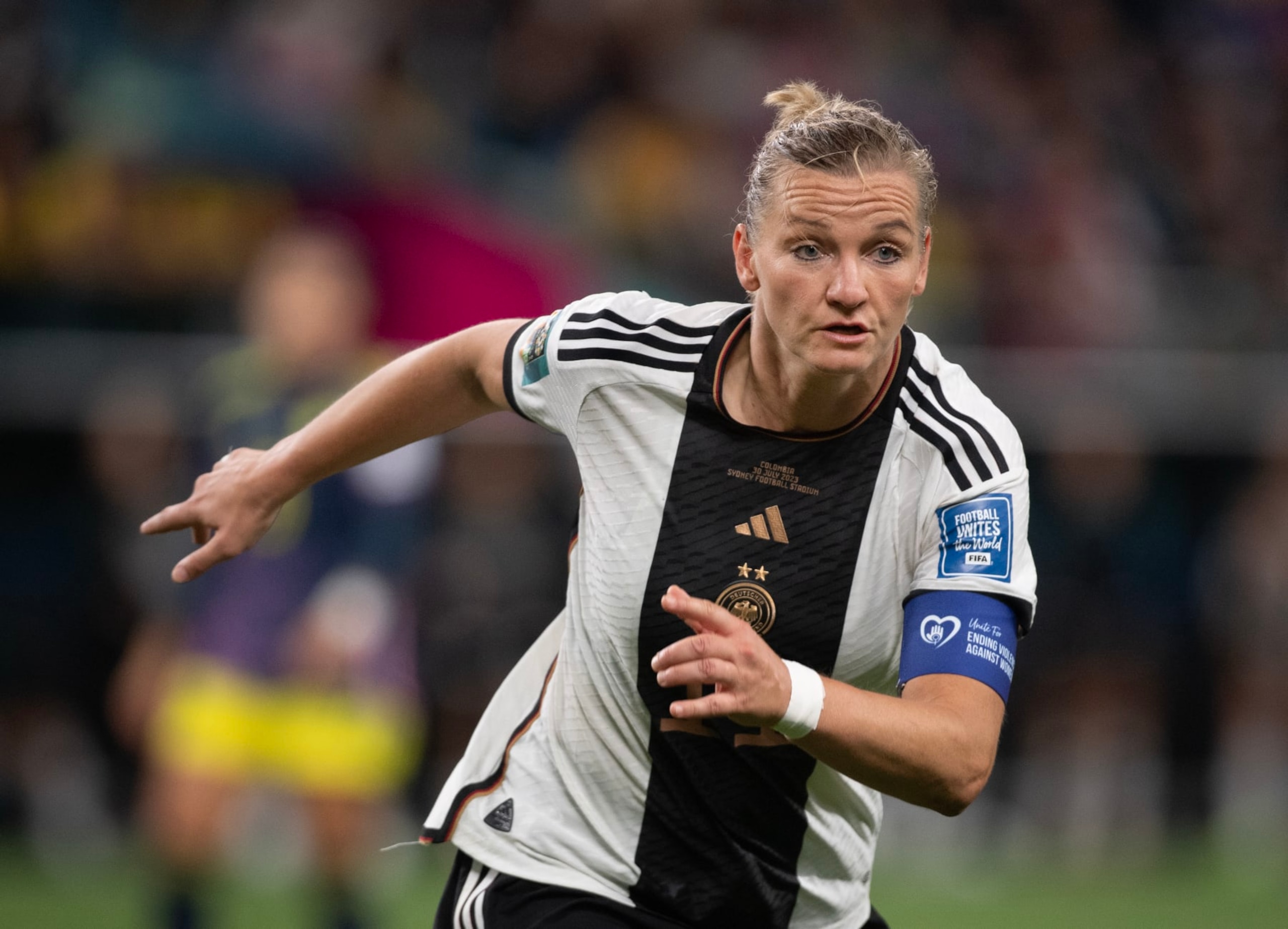 SYDNEY, AUSTRALIA - JULY 30: Alexandra Popp of Germany in action during the FIFA Women's World Cup Australia & New Zealand 2023 Group H match between Germany and Colombia at Sydney Football Stadium on July 30, 2023 in Sydney, Australia. (Photo by Joe Prior/Visionhaus via Getty Images)