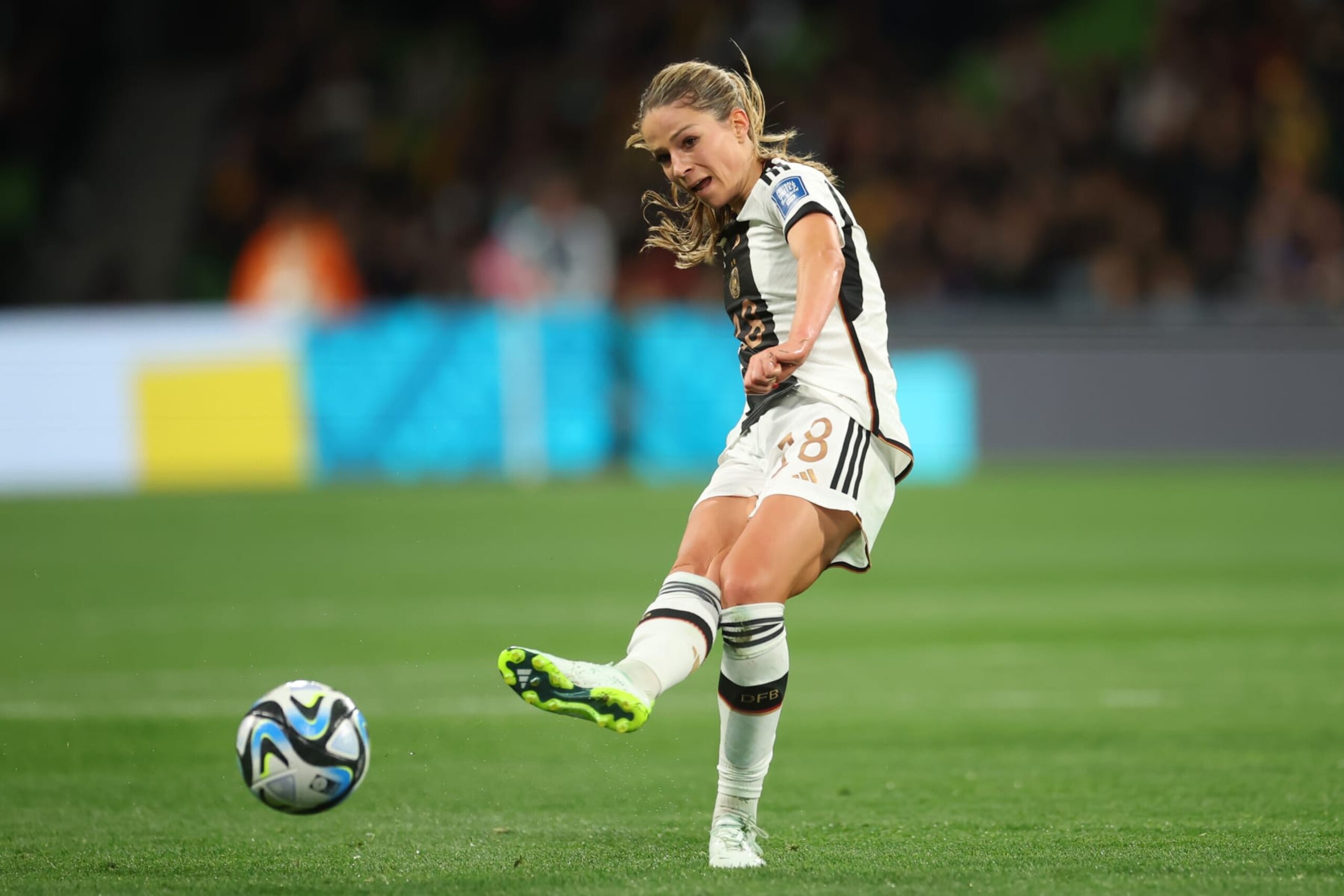 MELBOURNE, AUSTRALIA - JULY 24: Melanie Leupolz of Germany controls the ball during the FIFA Women's World Cup Australia & New Zealand 2023 Group H match between Germany and Morocco at Melbourne Rectangular Stadium on July 24, 2023 in Melbourne, Australia. (Photo by Alex Grimm - FIFA/FIFA via Getty Images)