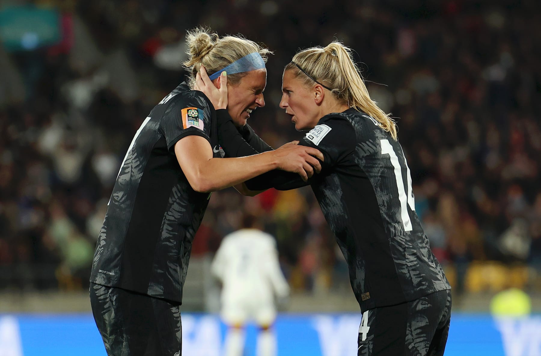 WELLINGTON, NEW ZEALAND - JULY 25: Hannah Wilkinson (L) and Katie Bowen (R) of New Zealand reacts after the team's goal is ruled out due to offside during the FIFA Women's World Cup Australia & New Zealand 2023 Group A match between New Zealand and Philippines at Wellington Regional Stadium on July 25, 2023 in Wellington / Te Whanganui-a-Tara, New Zealand. (Photo by Maja Hitij - FIFA/FIFA via Getty Images)