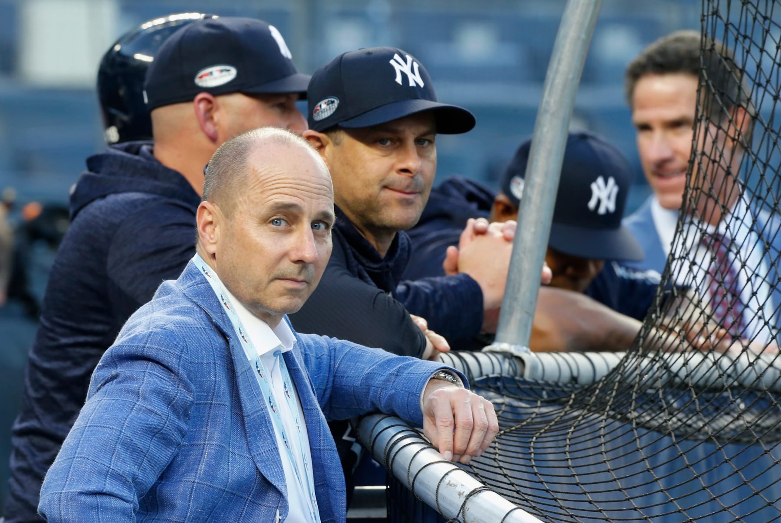 Brian Cashman (L) and Aaron Boone (R) in 2018