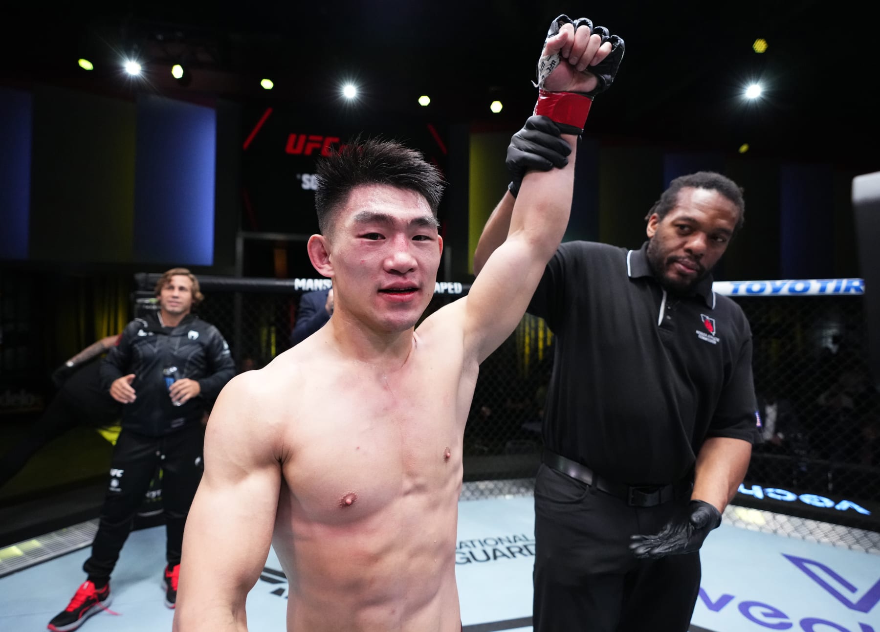 LAS VEGAS, NEVADA - APRIL 29: Song Yadong of China reacts after his TKO victory over Ricky Simon in a bantamweight fight during the UFC Fight Night event at UFC APEX on April 29, 2023 in Las Vegas, Nevada. (Photo by Jeff Bottari/Zuffa LLC via Getty Images)