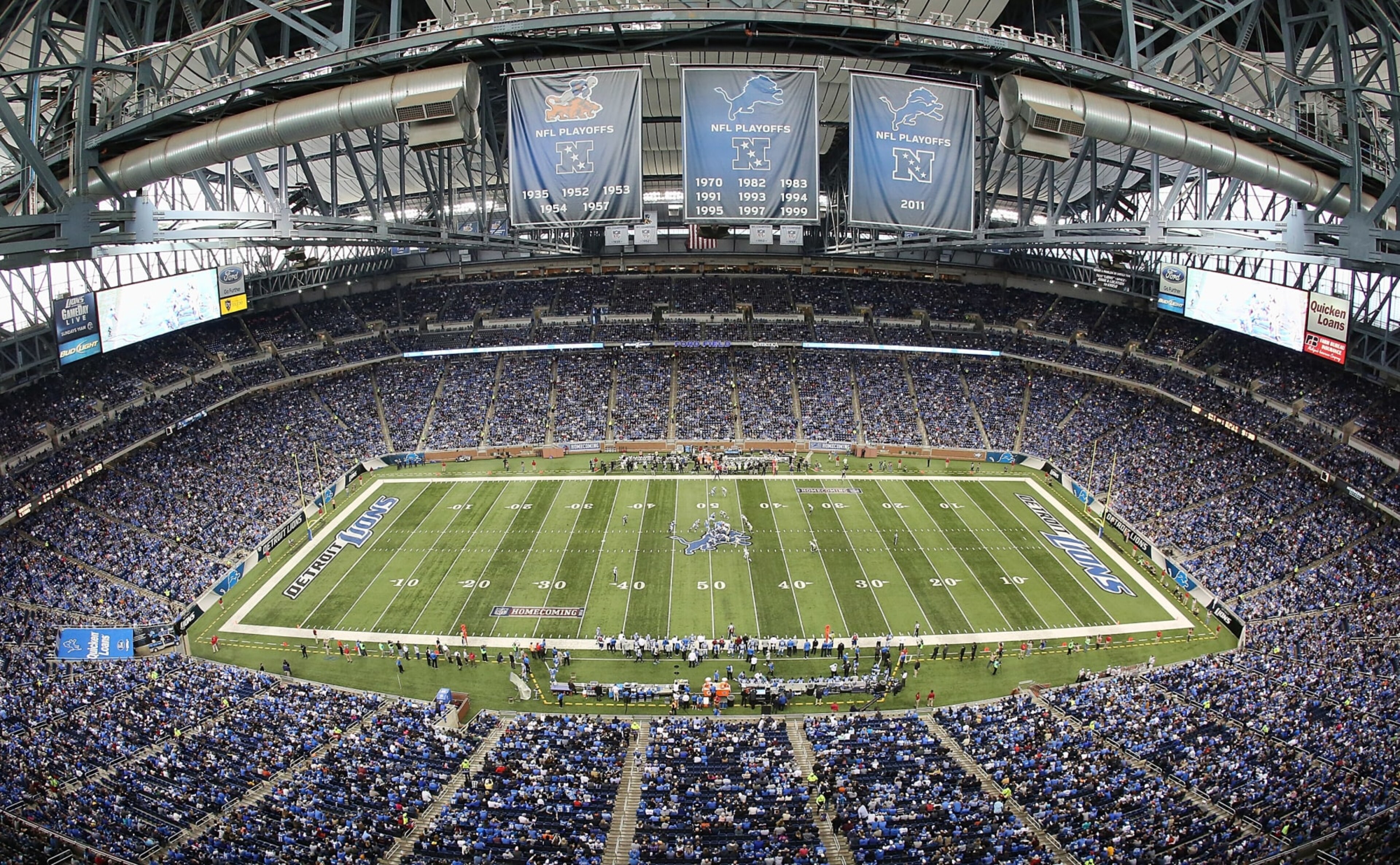 DETROIT, MI - OCTOBER 19: A general overview of Ford Field during the game between the New Orleans Saints and the Detroit Lions on October 19, 2014 in Detroit, Michigan. The Lions defeated the Saints 24-23. (Photo by Jeremy Rafter/Getty Images)