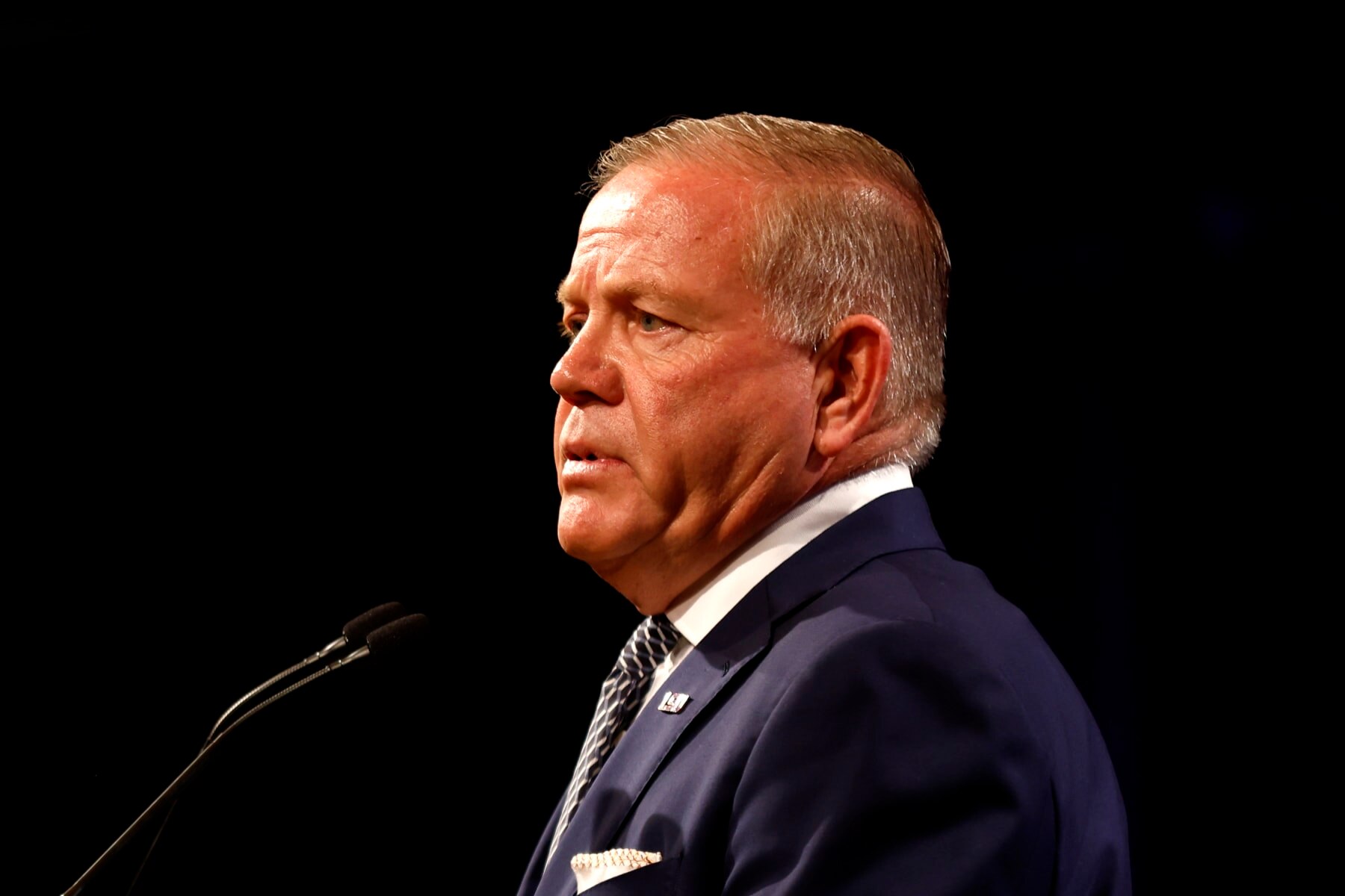 NASHVILLE, TENNESSEE - JULY 17: Head Coach Brian Kelly of the LSU Tigers speaks during Day 1 of 2023 SEC Media Days at Grand Hyatt Nashville on July 17, 2023 in Nashville, Tennessee. (Photo by Johnnie Izquierdo/Getty Images)