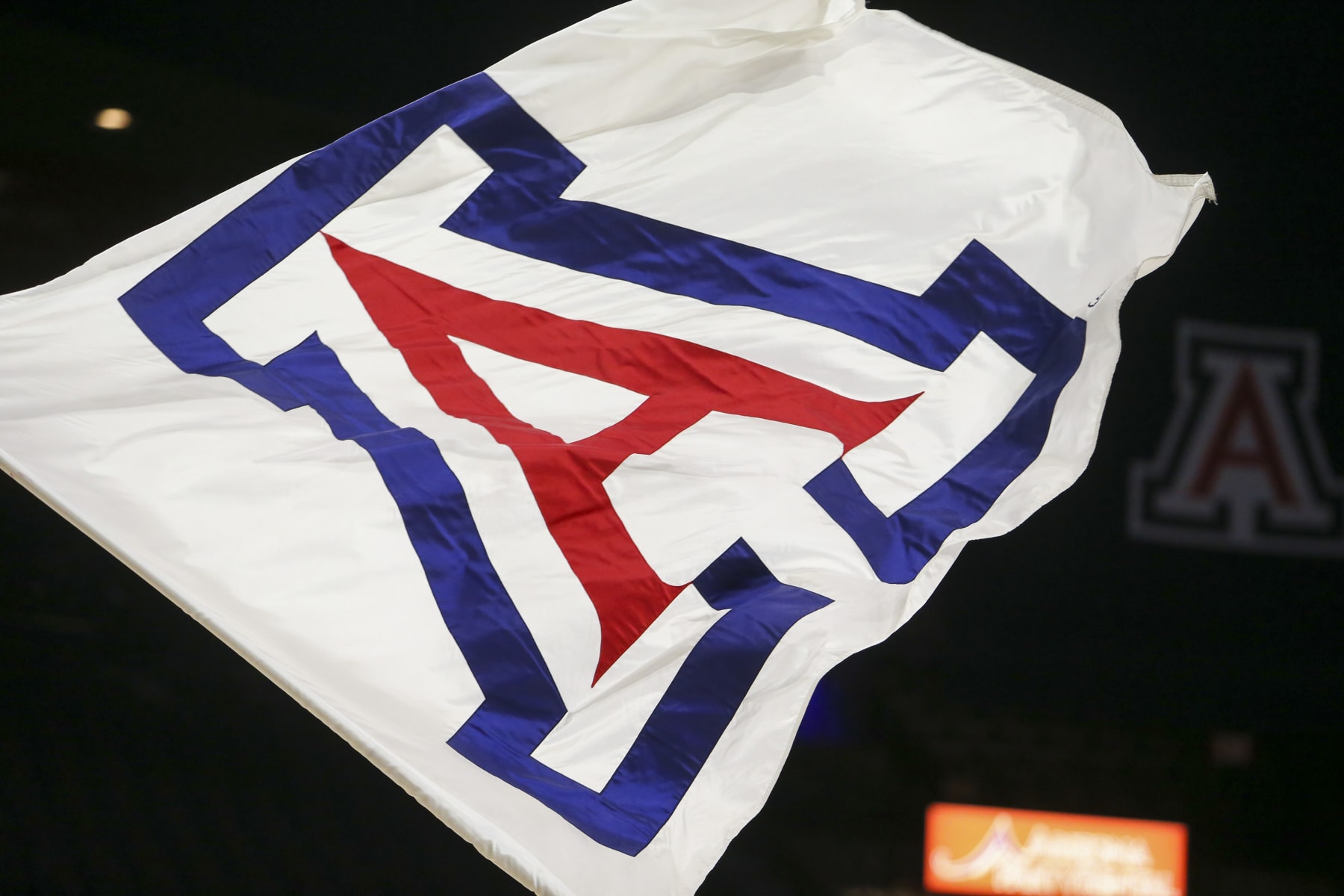 TUCSON, AZ - NOVEMBER 05: Arizona Wildcats logo on  a flag during a college women's basketball game between the North Dakota Fighting Hawks and the Arizona Wildcats on November 5, 2019, at McKale Center in Tucson, AZ. (Photo by Jacob Snow/Icon Sportswire via Getty Images)
