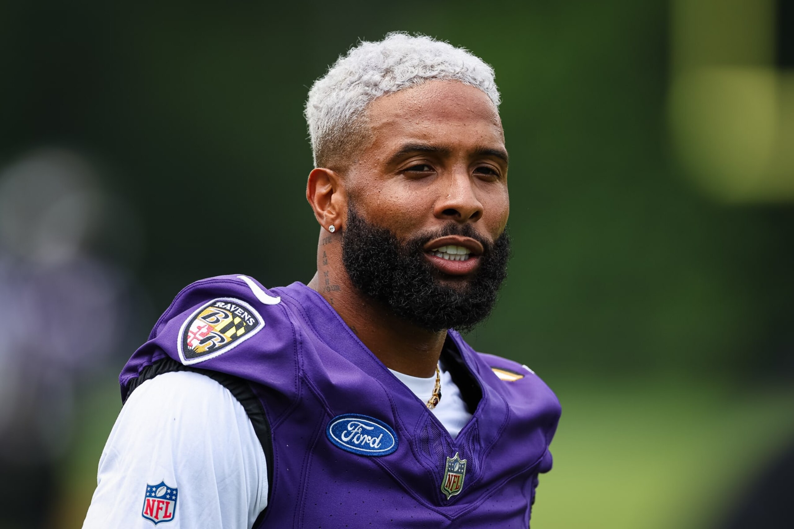 OWINGS MILLS, MD - JULY 27: Odell Beckham Jr. #3 of the Baltimore Ravens looks on during training camp at Under Armour Performance Center Baltimore Ravens on July 27, 2023 in Owings Mills, Maryland. (Photo by Scott Taetsch/Getty Images) OWINGS MILLS, MD - JULY 27: Odell Beckham Jr. #3 of the Baltimore Ravens looks on during training camp at Under Armour Performance Center Baltimore Ravens on July 27, 2023 in Owings Mills, Maryland. (Photo by Scott Taetsch/Getty Images)