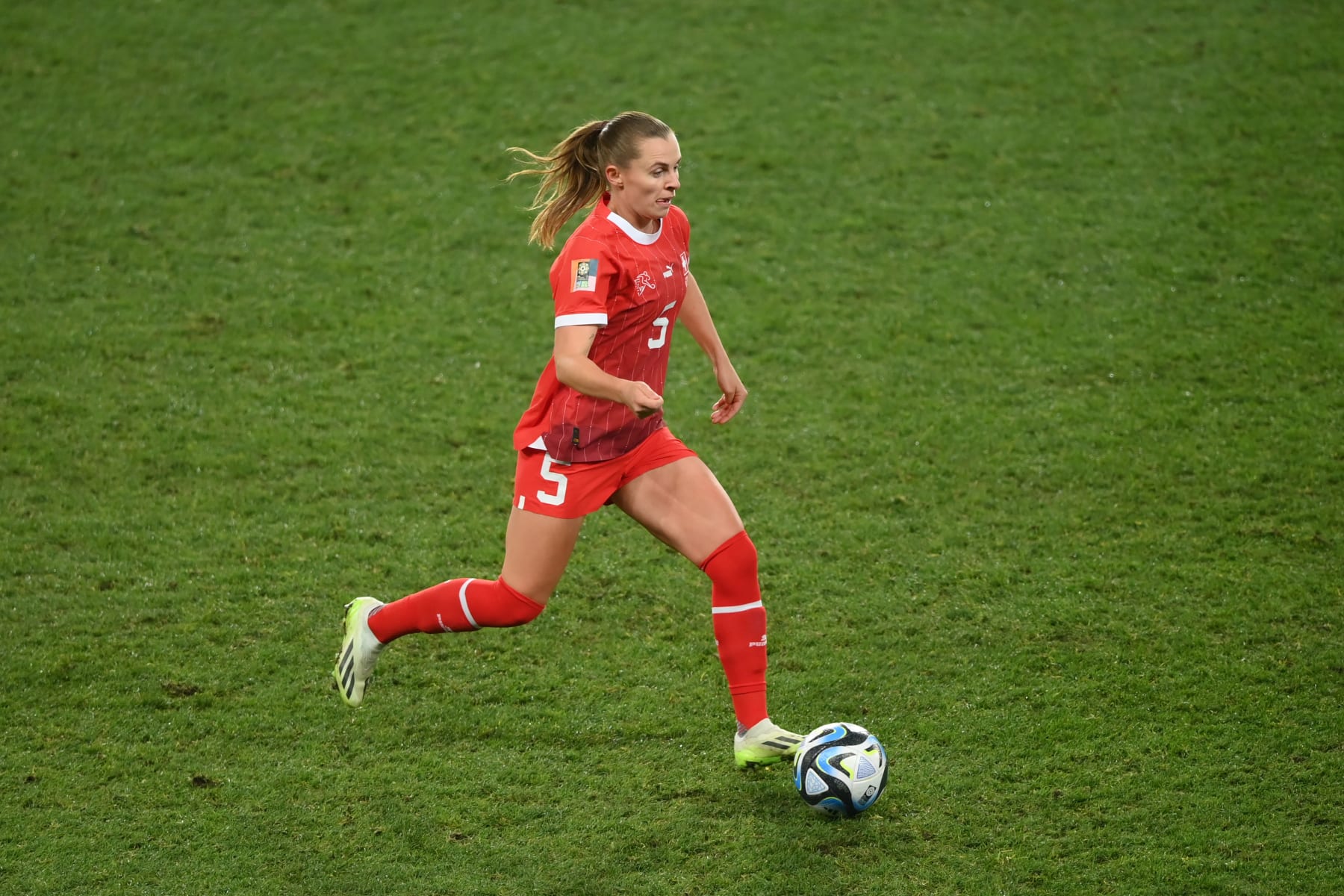 DUNEDIN, NEW ZEALAND - JULY 30: Noelle Maritz of Switzerland in action during the FIFA Women's World Cup Australia & New Zealand 2023 Group A match between Switzerland and New Zealand at Dunedin Stadium on July 30, 2023 in Dunedin / Åtepoti, New Zealand. (Photo by Harriet Lander - FIFA/FIFA via Getty Images)