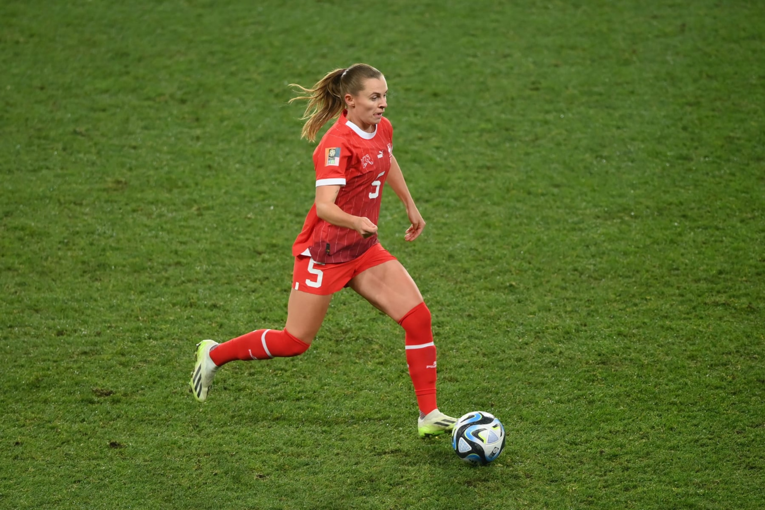 DUNEDIN, NEW ZEALAND - JULY 30: Noelle Maritz of Switzerland in action during the FIFA Women's World Cup Australia & New Zealand 2023 Group A match between Switzerland and New Zealand at Dunedin Stadium on July 30, 2023 in Dunedin / Åtepoti, New Zealand. (Photo by Harriet Lander - FIFA/FIFA via Getty Images)