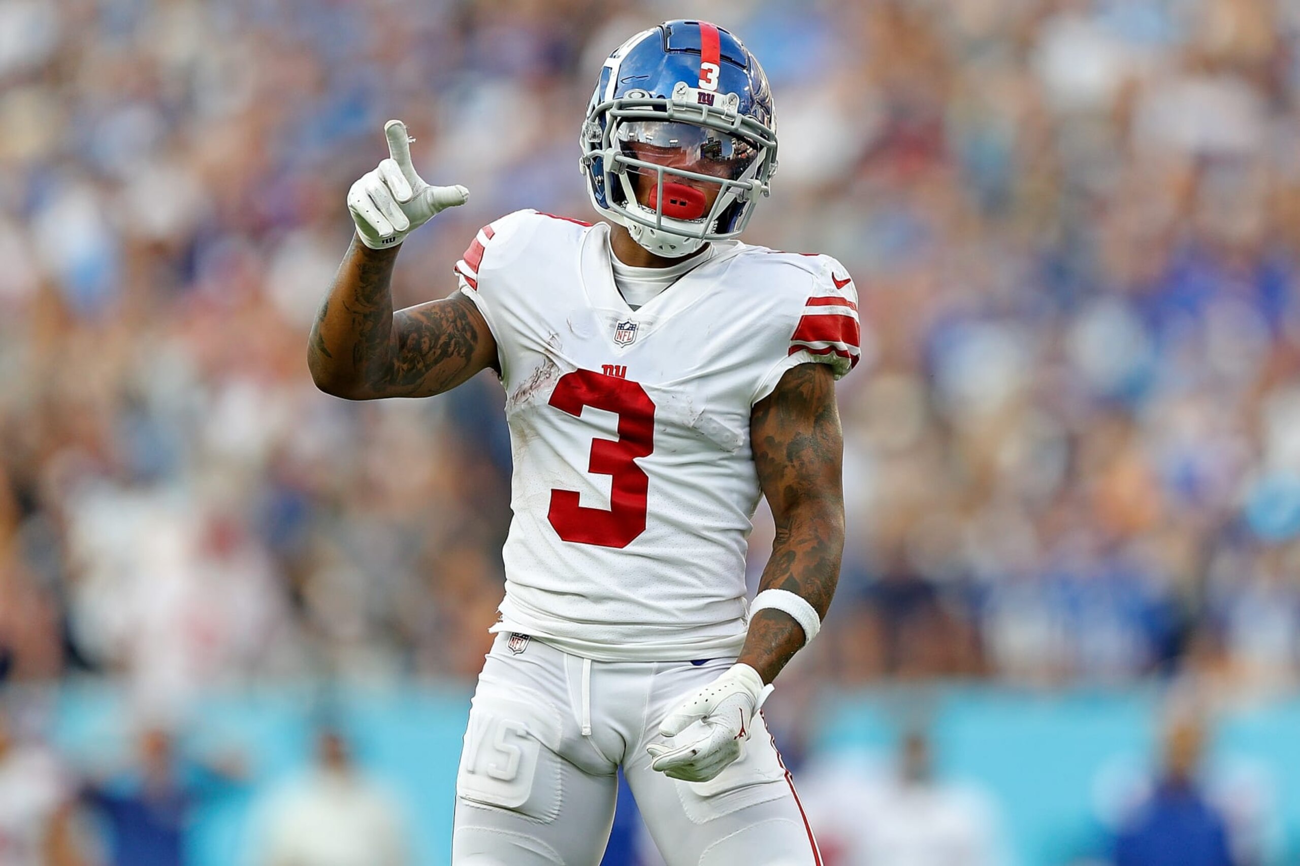 NASHVILLE, TENNESSEE - SEPTEMBER 11: Sterling Shepard #3 of the New York Giants during the game against the Tennessee Titans at Nissan Stadium on September 11, 2022 in Nashville, Tennessee. (Photo by Justin Ford/Getty Images)
