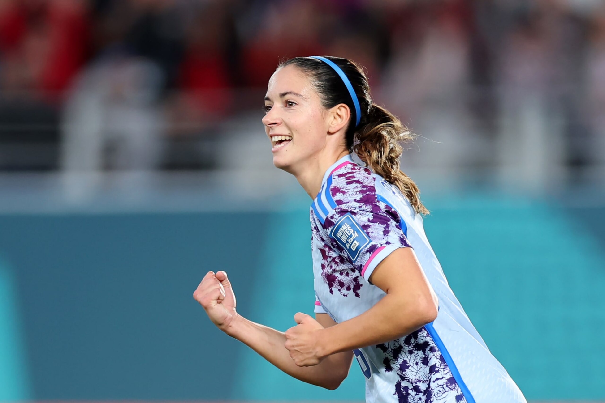AUCKLAND, NEW ZEALAND - AUGUST 05: Aitana Bonmati of Spain celebrates after scoring her team's third goal during the FIFA Women's World Cup Australia & New Zealand 2023 Round of 16 match between Switzerland and Spain at Eden Park on August 05, 2023 in Auckland / TÄmaki Makaurau, New Zealand. (Photo by Jan Kruger - FIFA/FIFA via Getty Images)