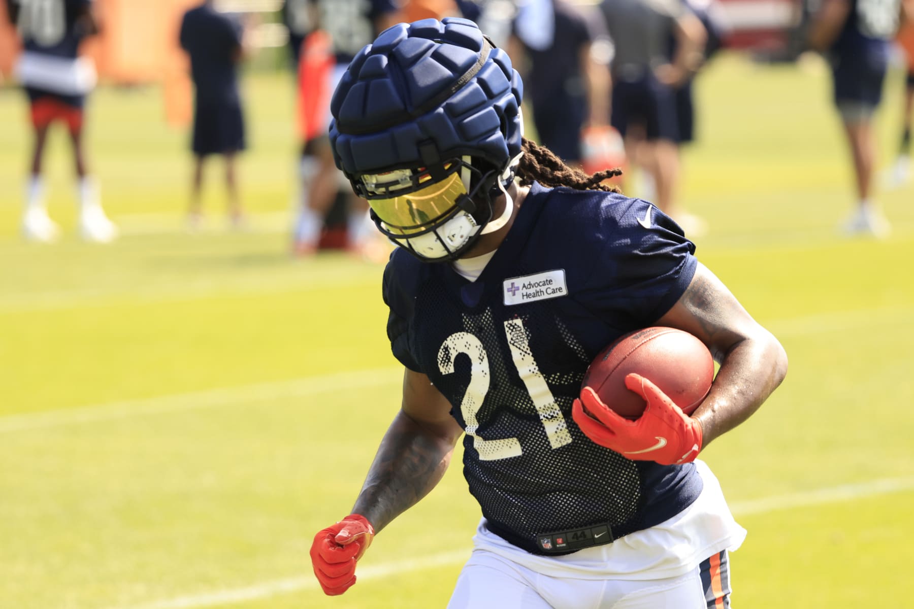 LAKE FOREST, ILLINOIS - JULY 31: D'Onta Foreman #21 of the Chicago Bears runs a drill during the Chicago Bears Training Camp at Halas Hall on July 31, 2023 in Lake Forest, Illinois. (Photo by Justin Casterline/Getty Images)
