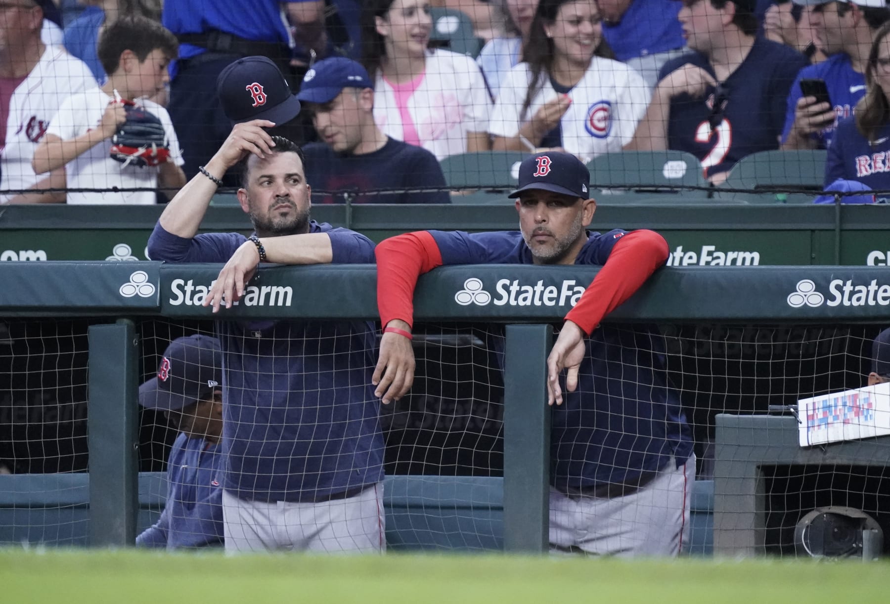 CHICAGO, ILLINOIS - JULY 14: Manager Alex Cora #13 of the Boston Red Sox stands in the dugout during a game against the Chicago Cubs at Wrigley Field on July 14, 2023 in Chicago, Illinois. (Photo by Nuccio DiNuzzo/Getty Images)