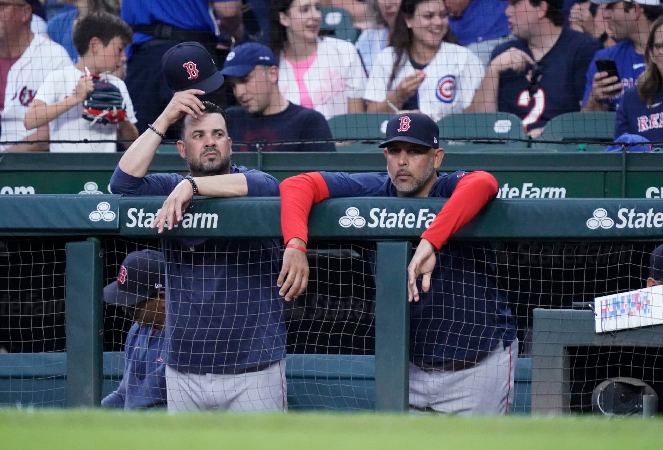 CHICAGO, ILLINOIS - JULY 14: Manager Alex Cora #13 of the Boston Red Sox stands in the dugout during a game against the Chicago Cubs at Wrigley Field on July 14, 2023 in Chicago, Illinois. (Photo by Nuccio DiNuzzo/Getty Images)