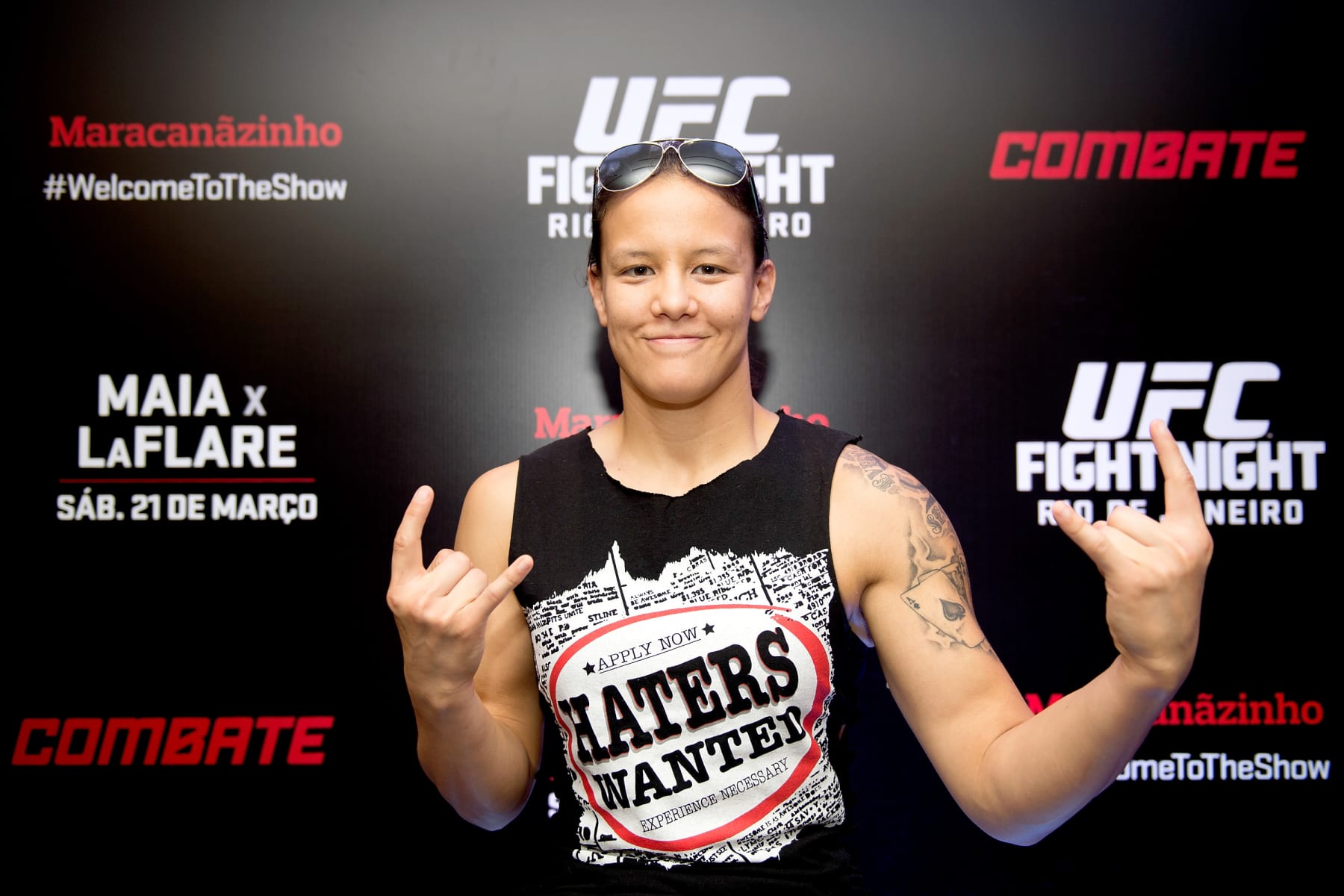 RIO DE JANEIRO, BRAZIL - MARCH 19: UFC Bantamweight Fighter Shayna Baszler of the US poses during the Ultimate Media Day at the Pestana Hotel on March 19, 2015 in Rio de Janeiro, Brazil. (Photo by Buda Mendes/Zuffa LLC/Zuffa LLC via Getty Images)