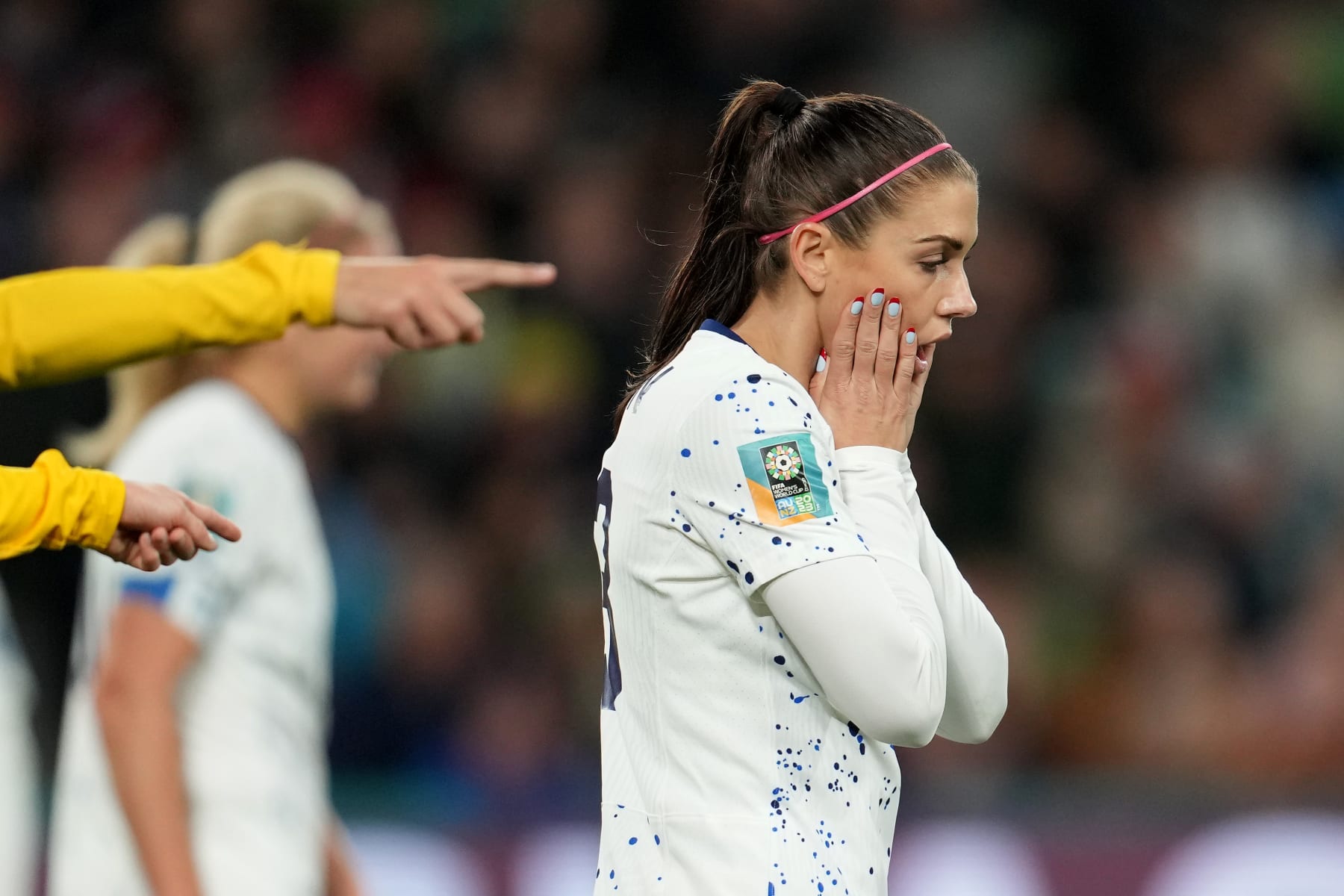 MELBOURNE, AUSTRALIA - AUGUST 06: Alex Morgan #13 of the United States reacts during the first half of the FIFA Women's World Cup Australia & New Zealand 2023 Round of 16 match between Sweden and the United States at Melbourne Rectangular Stadium on August 06, 2023 in Melbourne, Australia. (Photo by Brad Smith/USSF/Getty Images for USSF) MELBOURNE, AUSTRALIA - AUGUST 06: Alex Morgan #13 of the United States reacts during the first half of the FIFA Women's World Cup Australia & New Zealand 2023 Round of 16 match between Sweden and the United States at Melbourne Rectangular Stadium on August 06, 2023 in Melbourne, Australia. (Photo by Brad Smith/USSF/Getty Images for USSF)