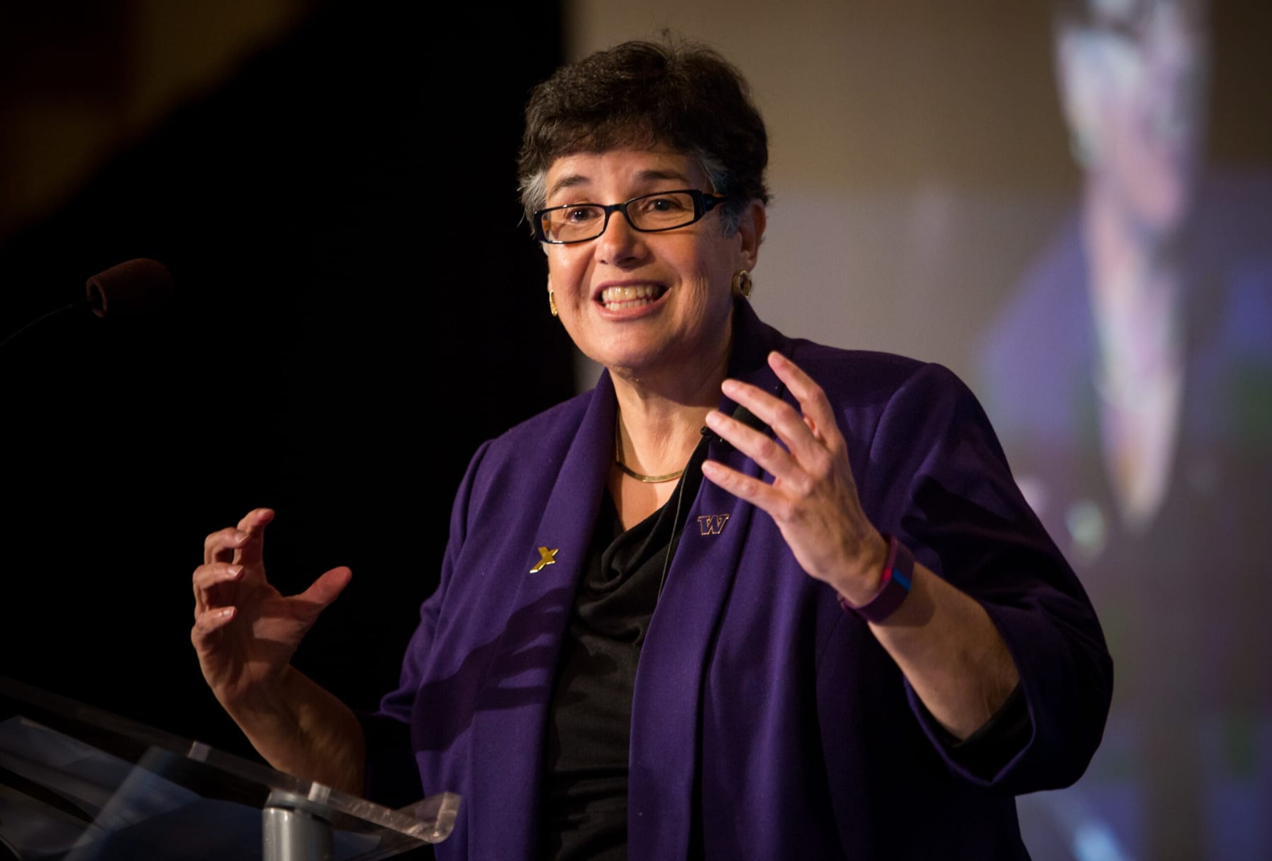 Ana Mari Cauce, president of the University of Washington, speaks during the Emerging Cascadia Innovation Corridor Conference in Vancouver, British Columbia, Canada, on Tuesday, Sept. 20, 2016. The conference focused on the creation of a new global hub for innovation and economic development. Photographer: Ben Nelms/Bloomberg via Getty Images