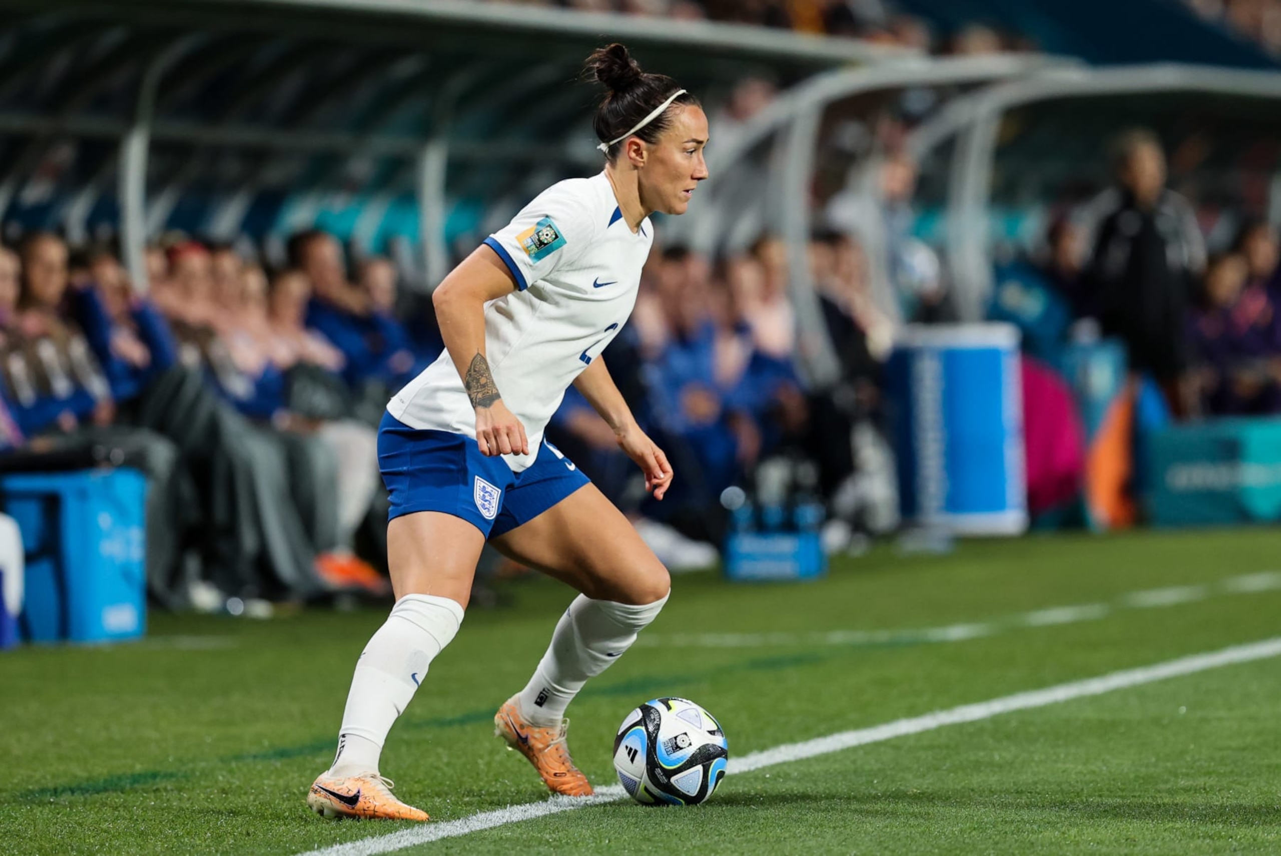 ADELAIDE, AUSTRALIA - AUGUST 01: Lucy Bronze #2 of England controls the ball during the FIFA Women's World Cup Australia & New Zealand 2023 Group D match between China and England at Hindmarsh Stadium on August 01, 2023 in Adelaide / Tarntanya, Australia. (Photo by Zhizhao Wu/Getty Images )