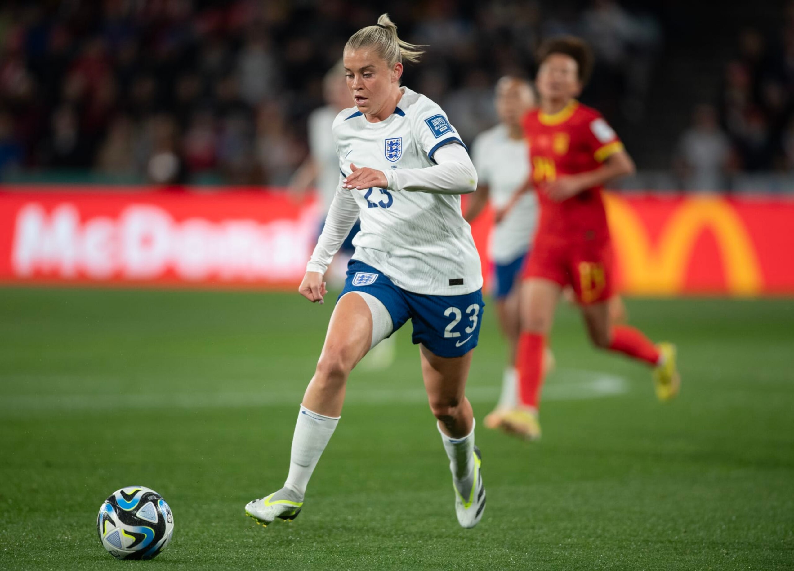 ADELAIDE, AUSTRALIA - AUGUST 01: Alessia Russo of England in action during the FIFA Women's World Cup Australia & New Zealand 2023 Group D match between China and England at Hindmarsh Stadium on August 1, 2023 in Adelaide, Australia. (Photo by Joe Prior/Visionhaus via Getty Images)