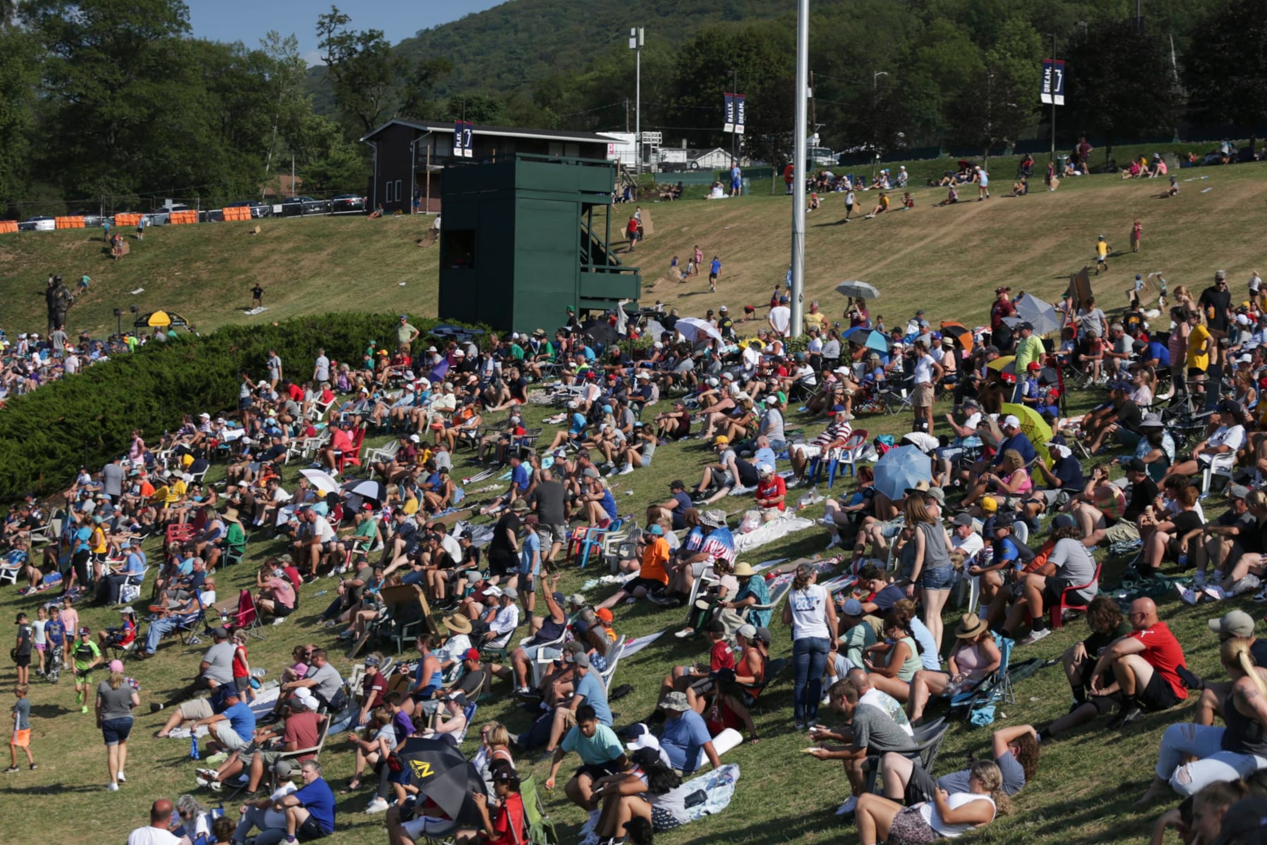 SOUTH WILLIAMSPORT, PENNSYLVANIA - AUGUST 28: Fans watch the Little League World Series Championship game between the West Region team from Honolulu, Hawaii and the Caribbean Region team from Willemstad, Curacao at the Little League International Complex on August 28, 2022 in South Williamsport, Pennsylvania. (Photo by Joshua Bessex/Getty Images) SOUTH WILLIAMSPORT, PENNSYLVANIA - AUGUST 28: Fans watch the Little League World Series Championship game between the West Region team from Honolulu, Hawaii and the Caribbean Region team from Willemstad, Curacao at the Little League International Complex on August 28, 2022 in South Williamsport, Pennsylvania. (Photo by Joshua Bessex/Getty Images)