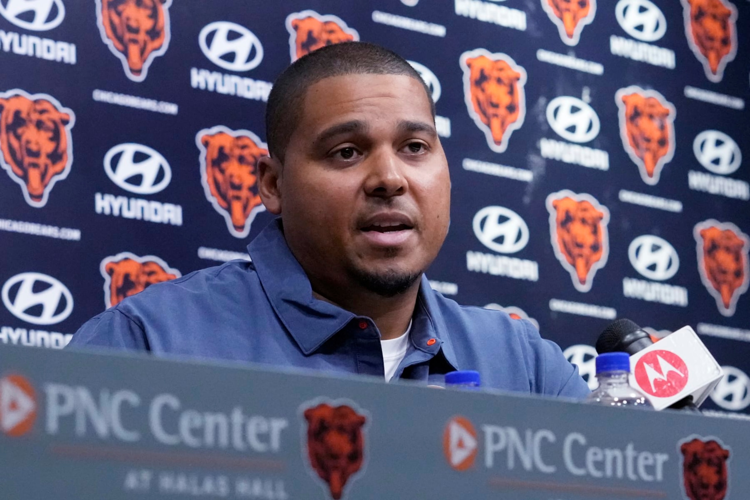 Chicago Bears general manager Ryan Poles speaks during a news conference at the NFL football team's training camp in Lake Forest, Ill., Tuesday, July 25, 2023. (AP Photo/Nam Y. Huh) Chicago Bears general manager Ryan Poles speaks during a news conference at the NFL football team's training camp in Lake Forest, Ill., Tuesday, July 25, 2023. (AP Photo/Nam Y. Huh)