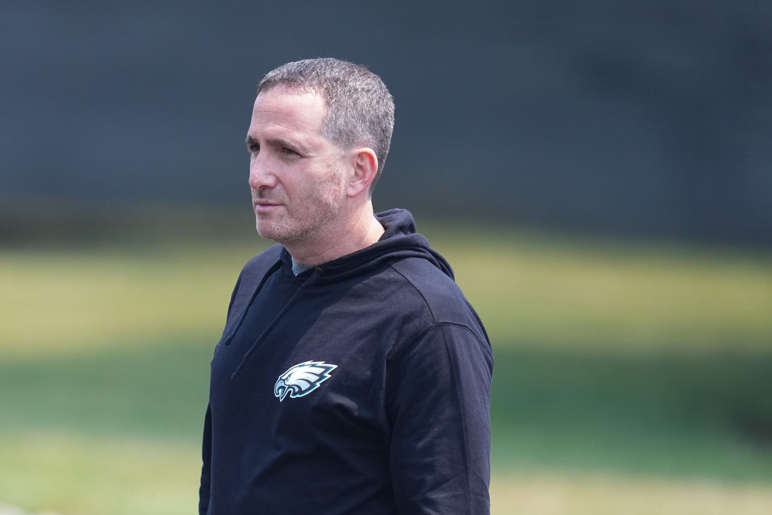 PHILADELPHIA, PENNSYLVANIA - JUNE 8: General manager Howie Roseman of the Philadelphia Eagles looks on during OTAs at the NovaCare Complex on June 8, 2023 in Philadelphia, Pennsylvania. (Photo by Mitchell Leff/Getty Images)