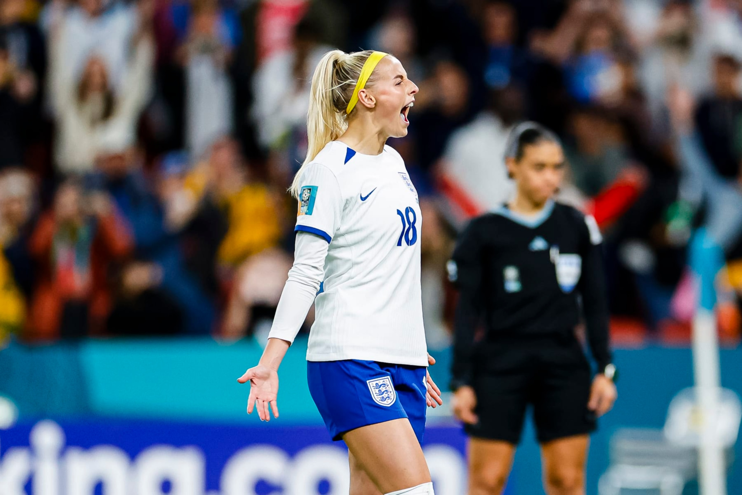 BRISBANE, AUSTRALIA - AUGUST 7: Chloe Kelly of England celebrates after scoring a penalty and winning Nigeria during the FIFA Women's World Cup Australia & New Zealand 2023 Round of 16 match between England and Nigeria at Brisbane Stadium on August 7, 2023 in Brisbane, Australia. (Photo by James Whitehead/Eurasia Sport Images/Getty Images) BRISBANE, AUSTRALIA - AUGUST 7: Chloe Kelly of England celebrates after scoring a penalty and winning Nigeria during the FIFA Women's World Cup Australia & New Zealand 2023 Round of 16 match between England and Nigeria at Brisbane Stadium on August 7, 2023 in Brisbane, Australia. (Photo by James Whitehead/Eurasia Sport Images/Getty Images)