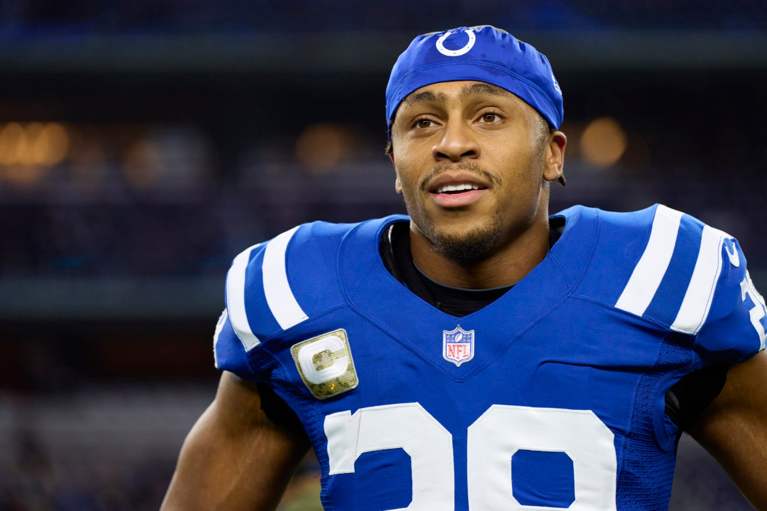 ARLINGTON, TX - DECEMBER 04: Jonathan Taylor #28 of the Indianapolis Colts warms up before kickoff against the Dallas Cowboys at AT&T Stadium on December 4, 2022 in Arlington, Texas. (Photo by Cooper Neill/Getty Images) ARLINGTON, TX - DECEMBER 04: Jonathan Taylor #28 of the Indianapolis Colts warms up before kickoff against the Dallas Cowboys at AT&T Stadium on December 4, 2022 in Arlington, Texas. (Photo by Cooper Neill/Getty Images)
