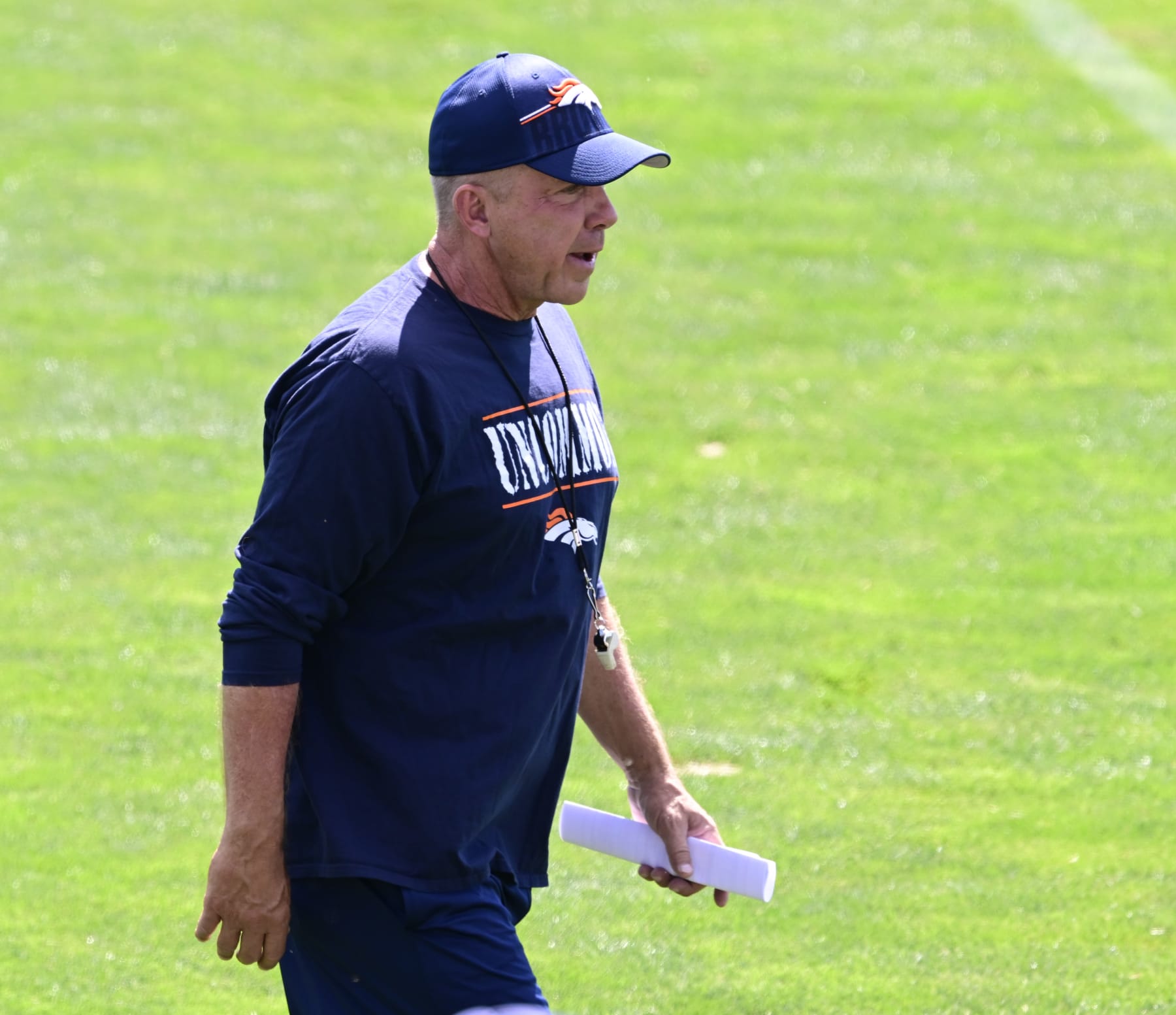 ENGLEWOOD, CO - JULY 28: Denver Broncos head coach Sean Payton during training camp at Centura Health Training Center July 28, 2023. (Photo by Andy Cross/MediaNews Group/The Denver Post via Getty Images)