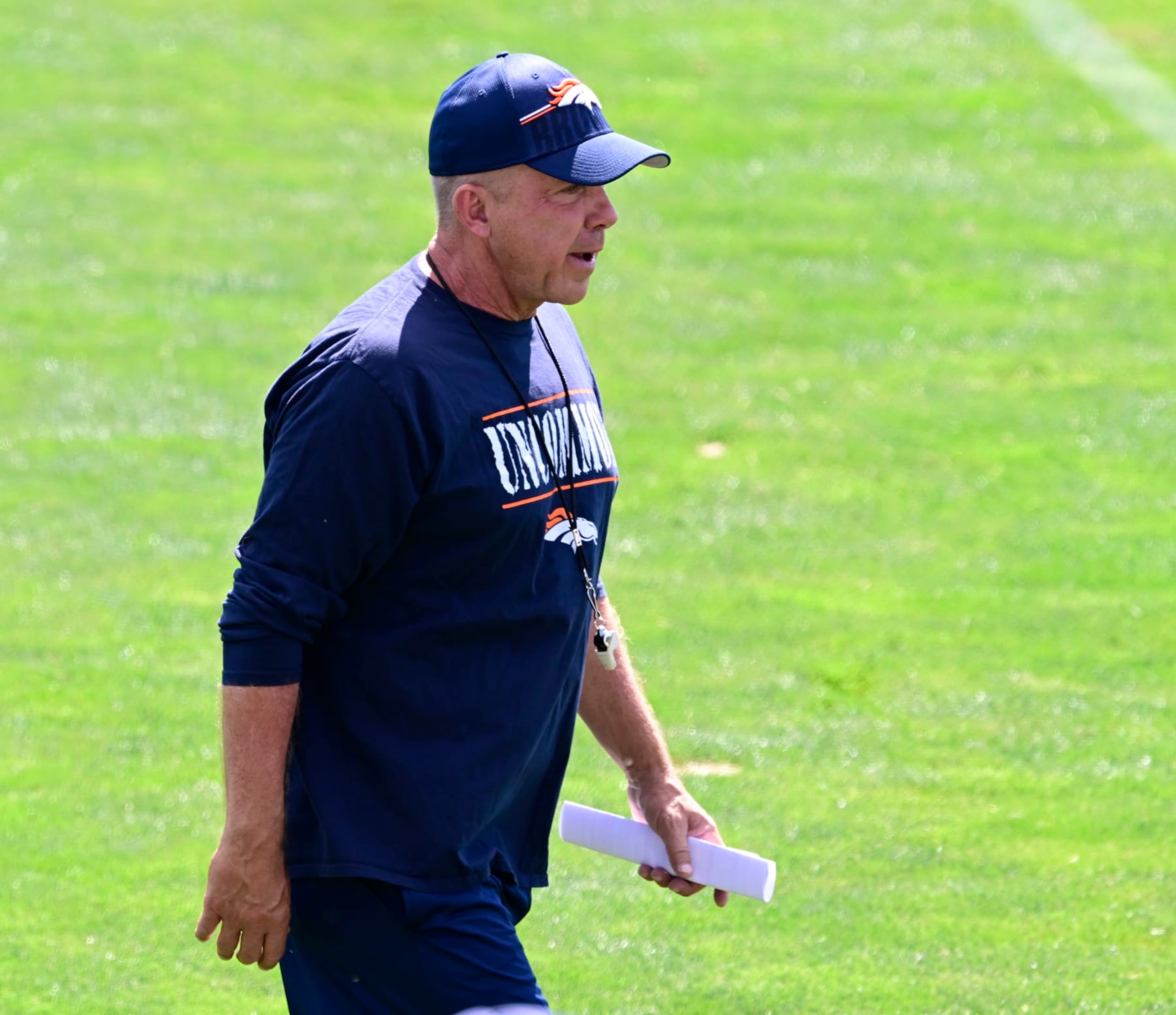 ENGLEWOOD, CO - JULY 28: Denver Broncos head coach Sean Payton during training camp at Centura Health Training Center July 28, 2023. (Photo by Andy Cross/MediaNews Group/The Denver Post via Getty Images)