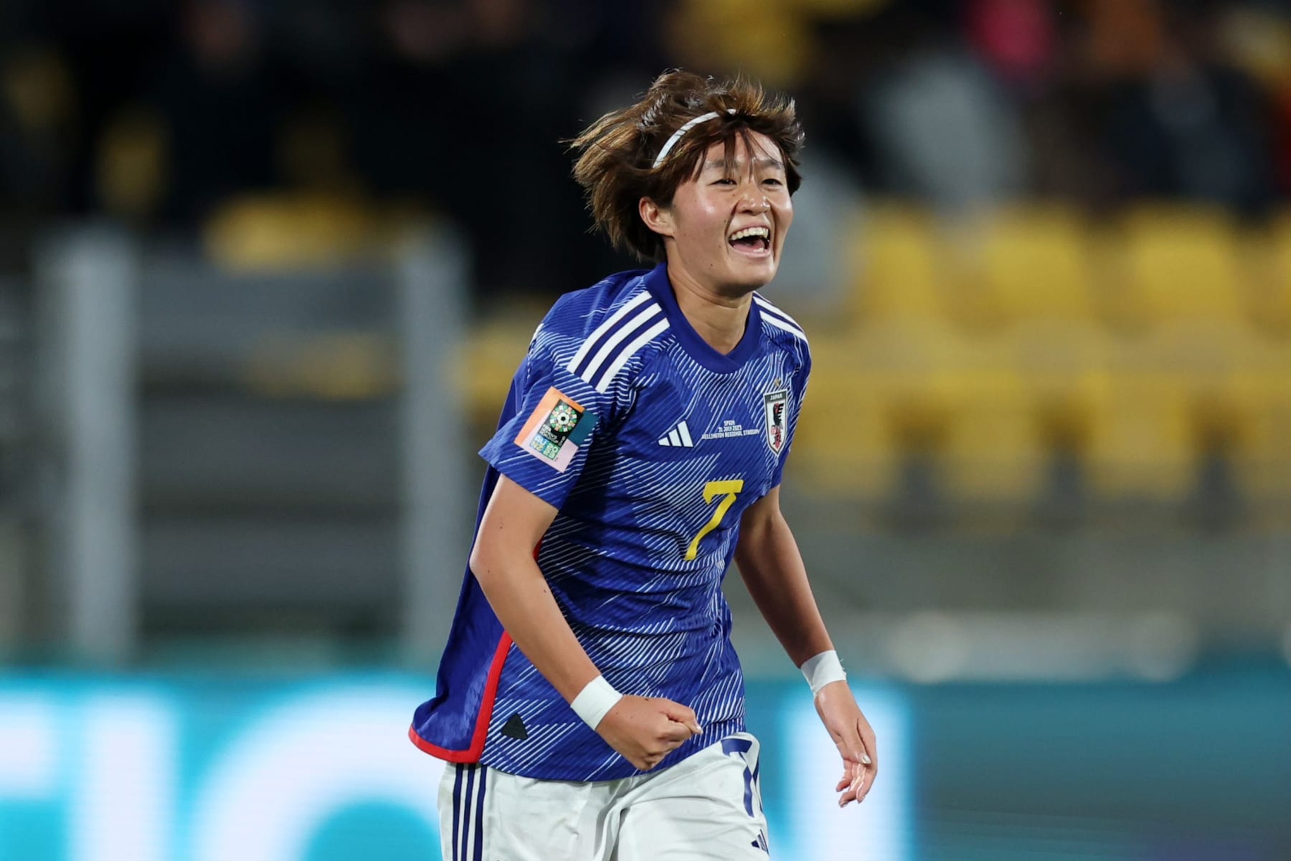 WELLINGTON, NEW ZEALAND - JULY 31: Hinata Miyazawa of Japan celebrates after scoring her team's third goal during the FIFA Women's World Cup Australia & New Zealand 2023 Group C match between Japan and Spain at Wellington Regional Stadium on July 31, 2023 in Wellington /  Te Whanganui-a-Tara, New Zealand. (Photo by Maja Hitij - FIFA/FIFA via Getty Images)