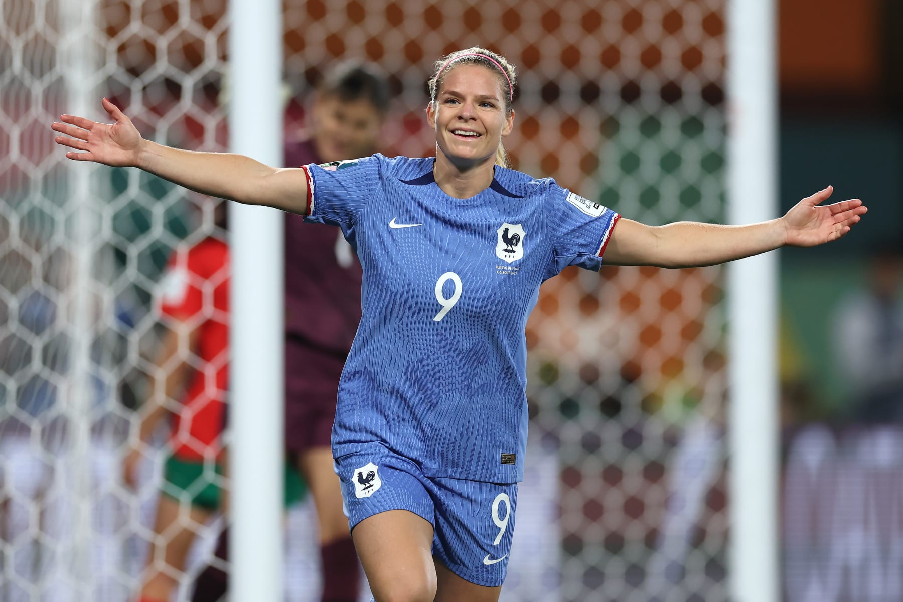 ADELAIDE, AUSTRALIA - AUGUST 08: Eugenie Le Sommer of France celebrates after scoring her team's fourth goal during the FIFA Women's World Cup Australia & New Zealand 2023 Round of 16 match between France and Morocco at Hindmarsh Stadium on August 08, 2023 in Adelaide / Tarntanya, Australia. (Photo by Maddie Meyer - FIFA/FIFA via Getty Images)