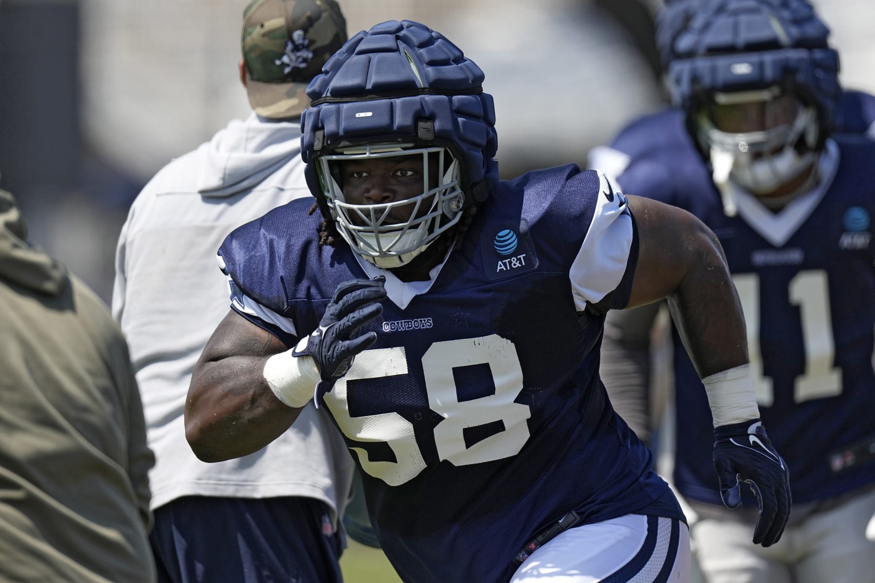 Dallas Cowboys defensive tackle Mazi Smith runs a drill during the NFL football team's training camp Monday, July 31, 2023, in Oxnard, Calif. (AP Photo/Mark J. Terrill)