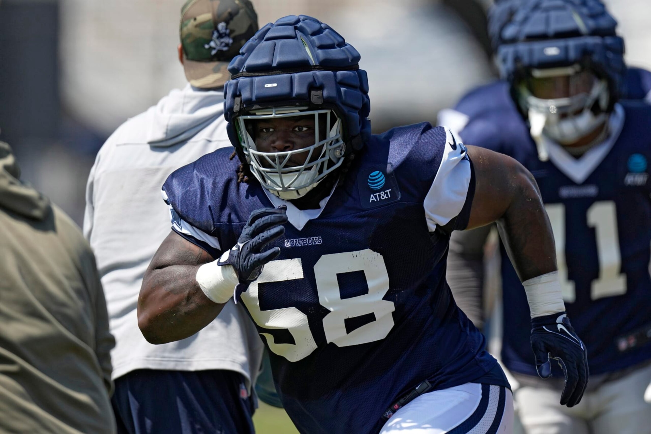 Dallas Cowboys defensive tackle Mazi Smith runs a drill during the NFL football team's training camp Monday, July 31, 2023, in Oxnard, Calif. (AP Photo/Mark J. Terrill)